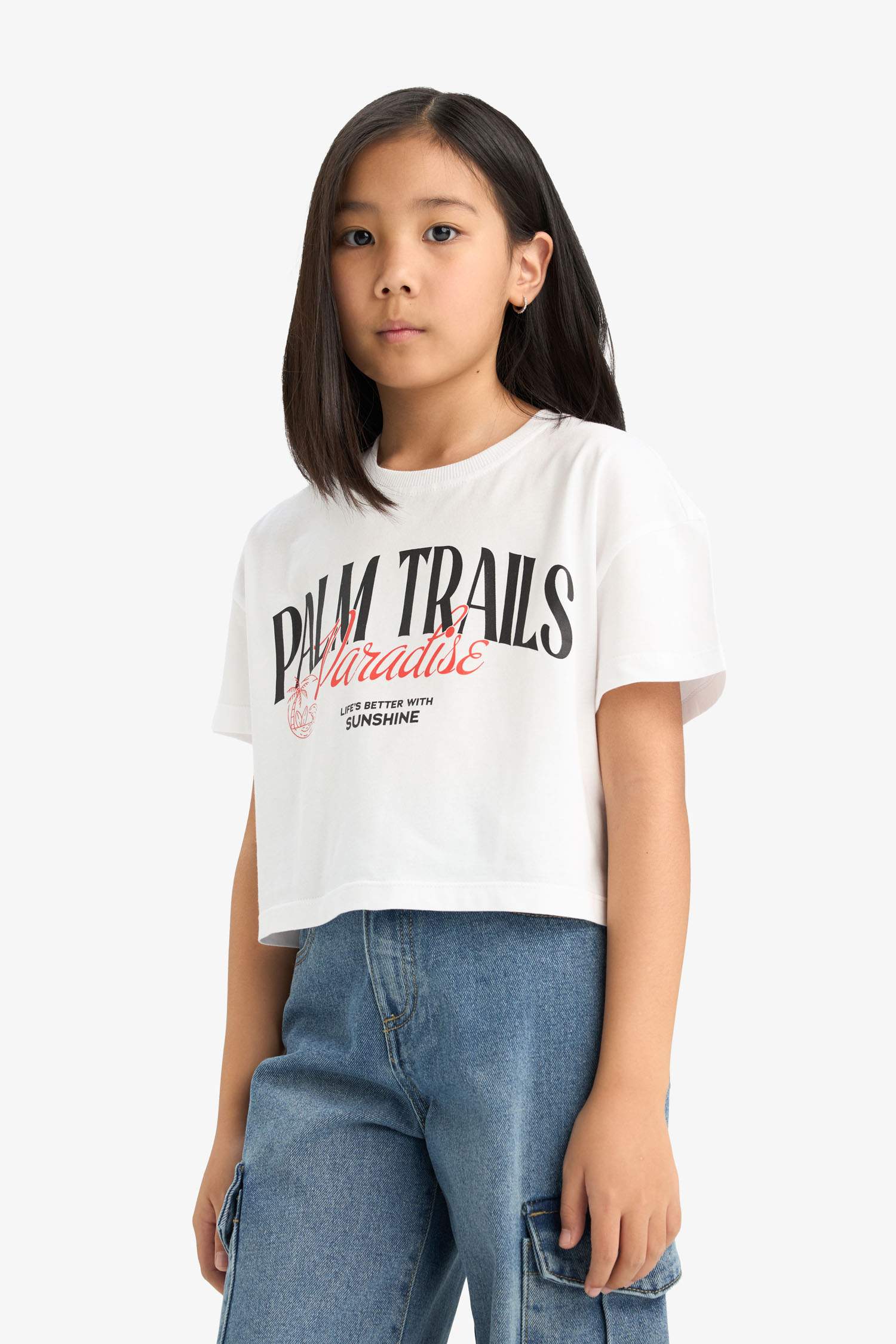 Girl Crew Neck Printed Short Sleeve T-Shirt
