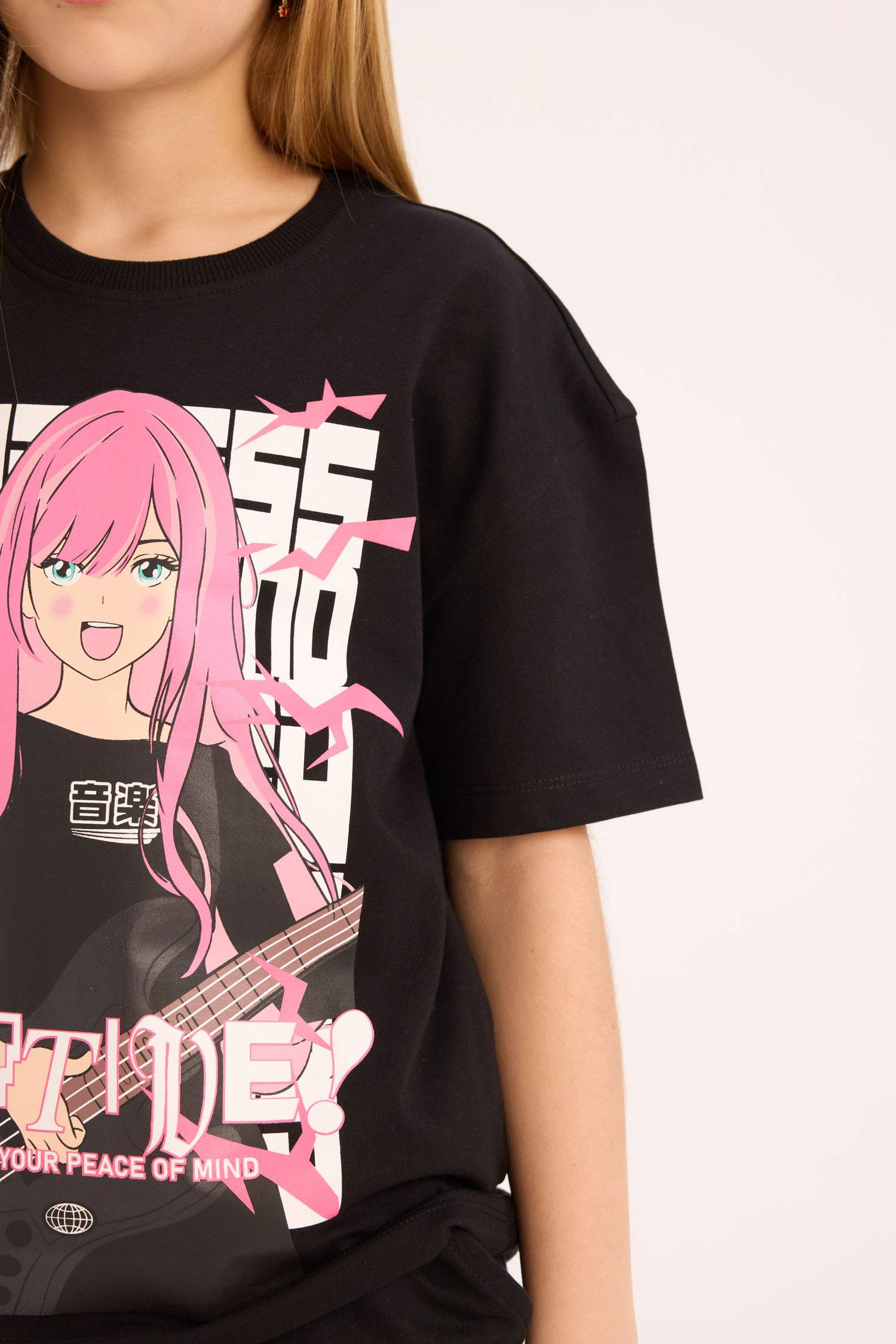 T-shirt imprimé à manches courtes et col rond pour fille