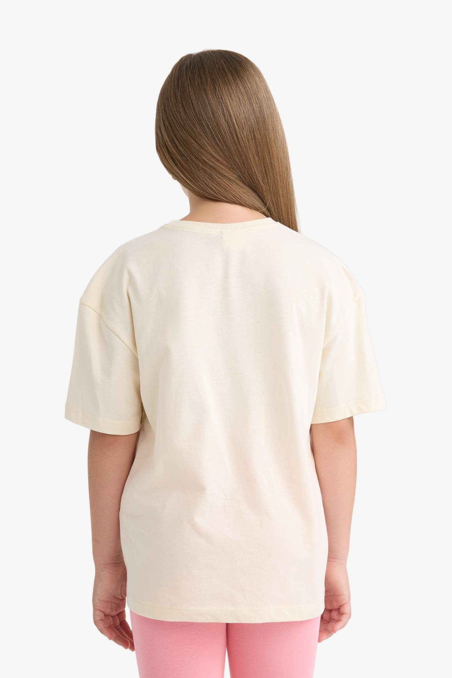 تيشيرت نص كم مطبوع قصة مريحة برقبة مستديرة