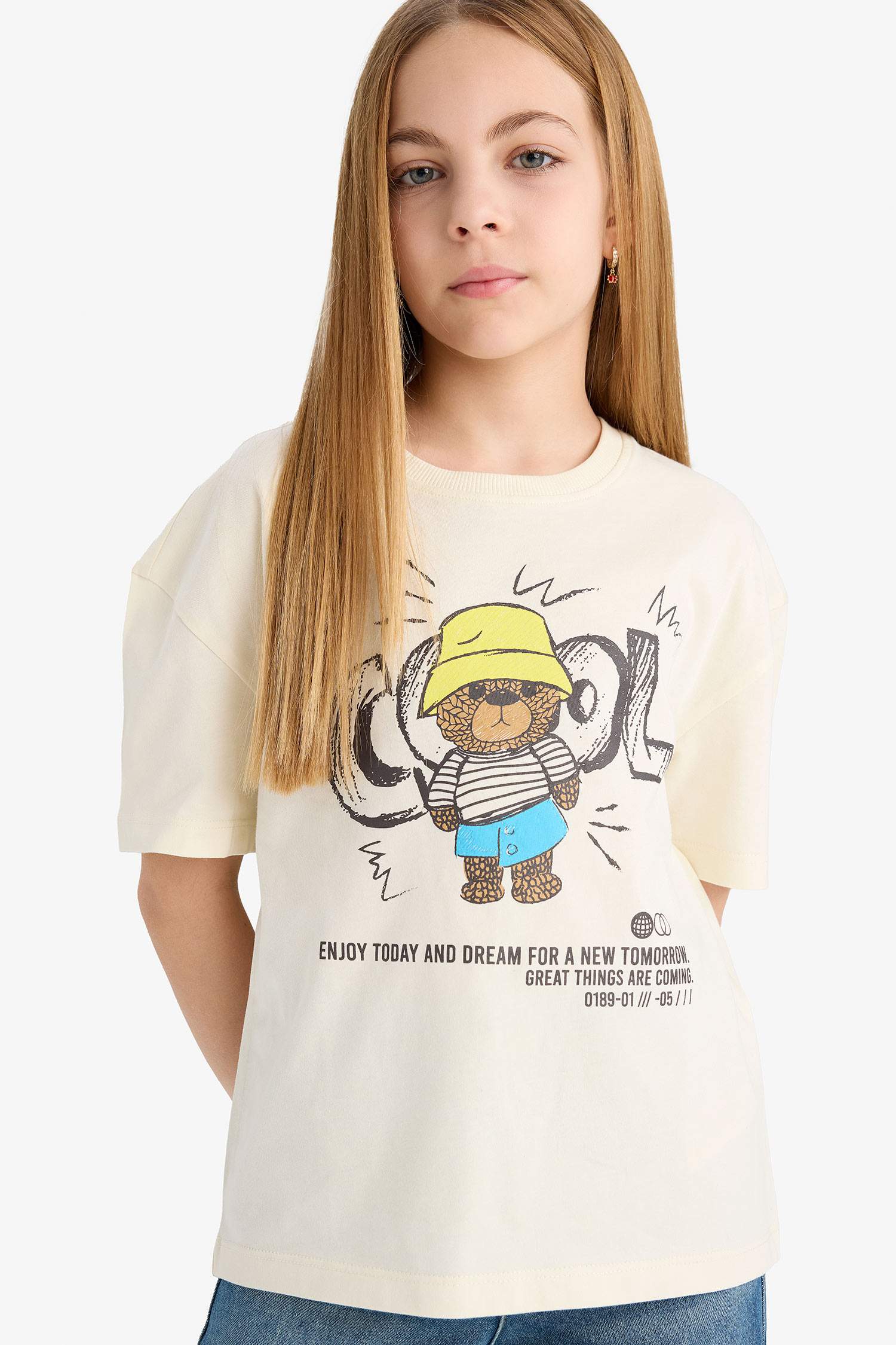 Girl Relax Fit Crew Neck Printed Short Sleeve T-Shirt