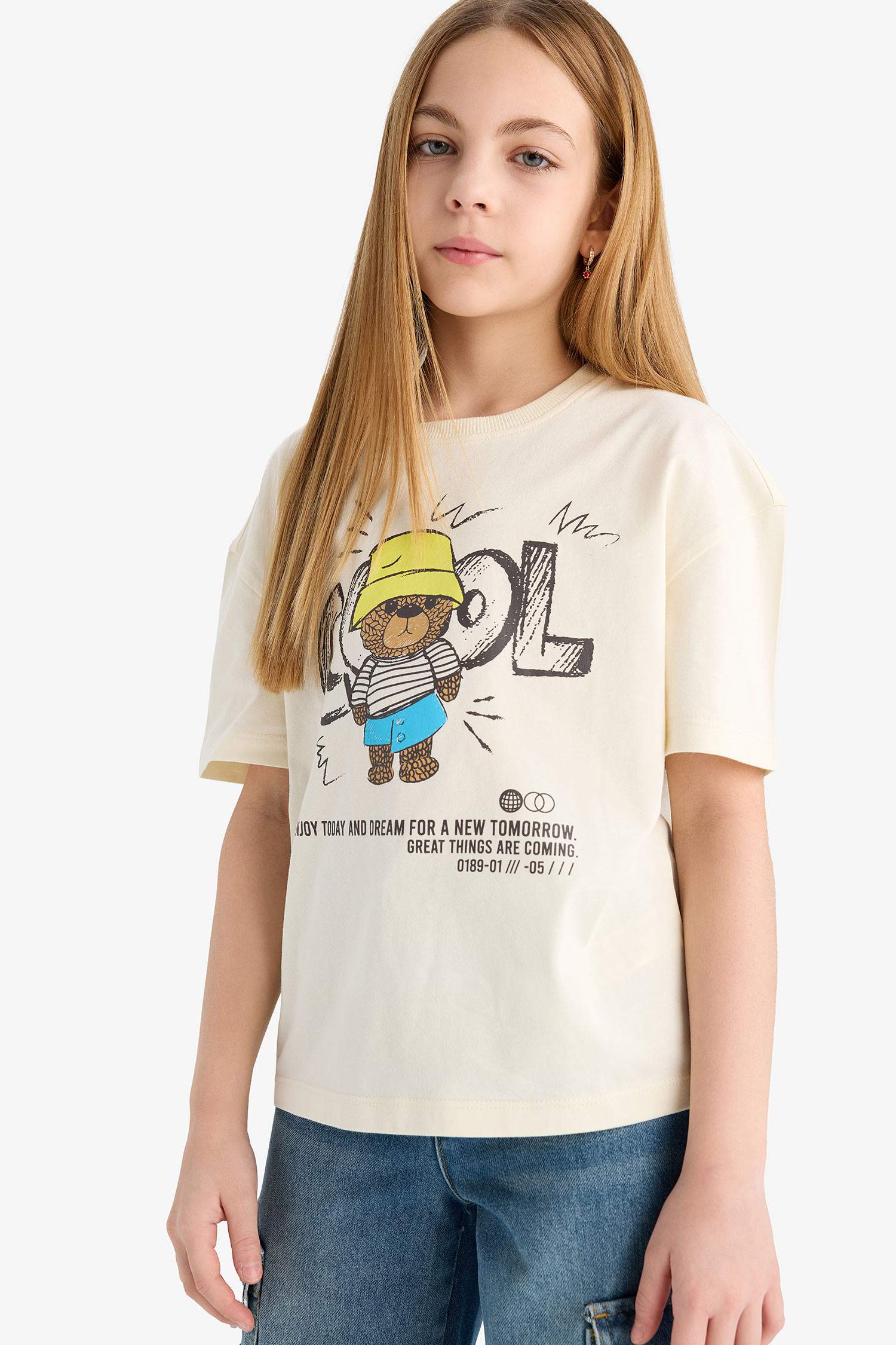 Girl Relax Fit Crew Neck Printed Short Sleeve T-Shirt