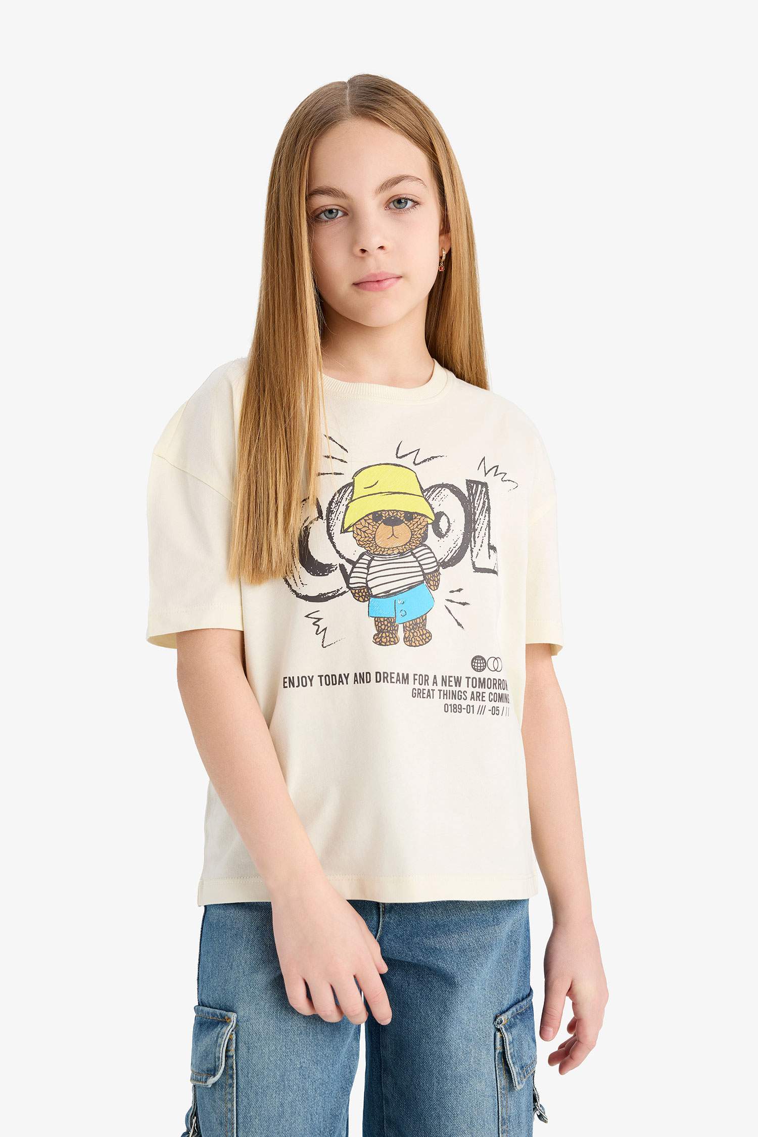 Girl Relax Fit Crew Neck Printed Short Sleeve T-Shirt