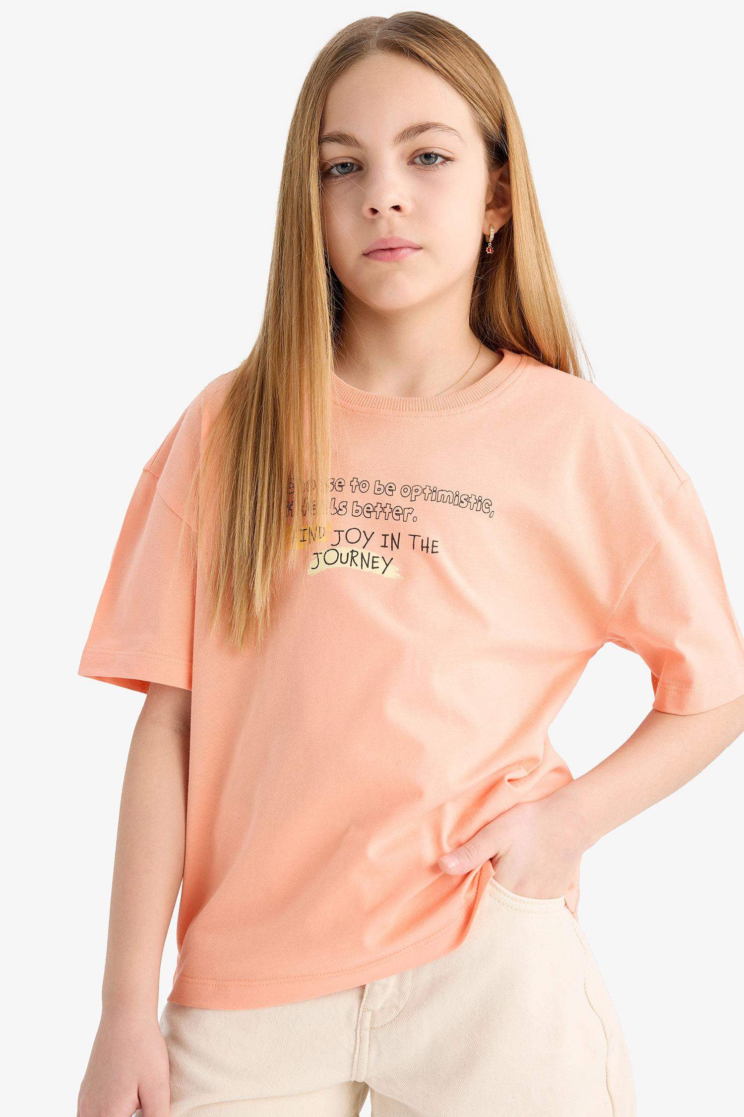 Girl Relax Fit Crew Neck Printed T-Shirt