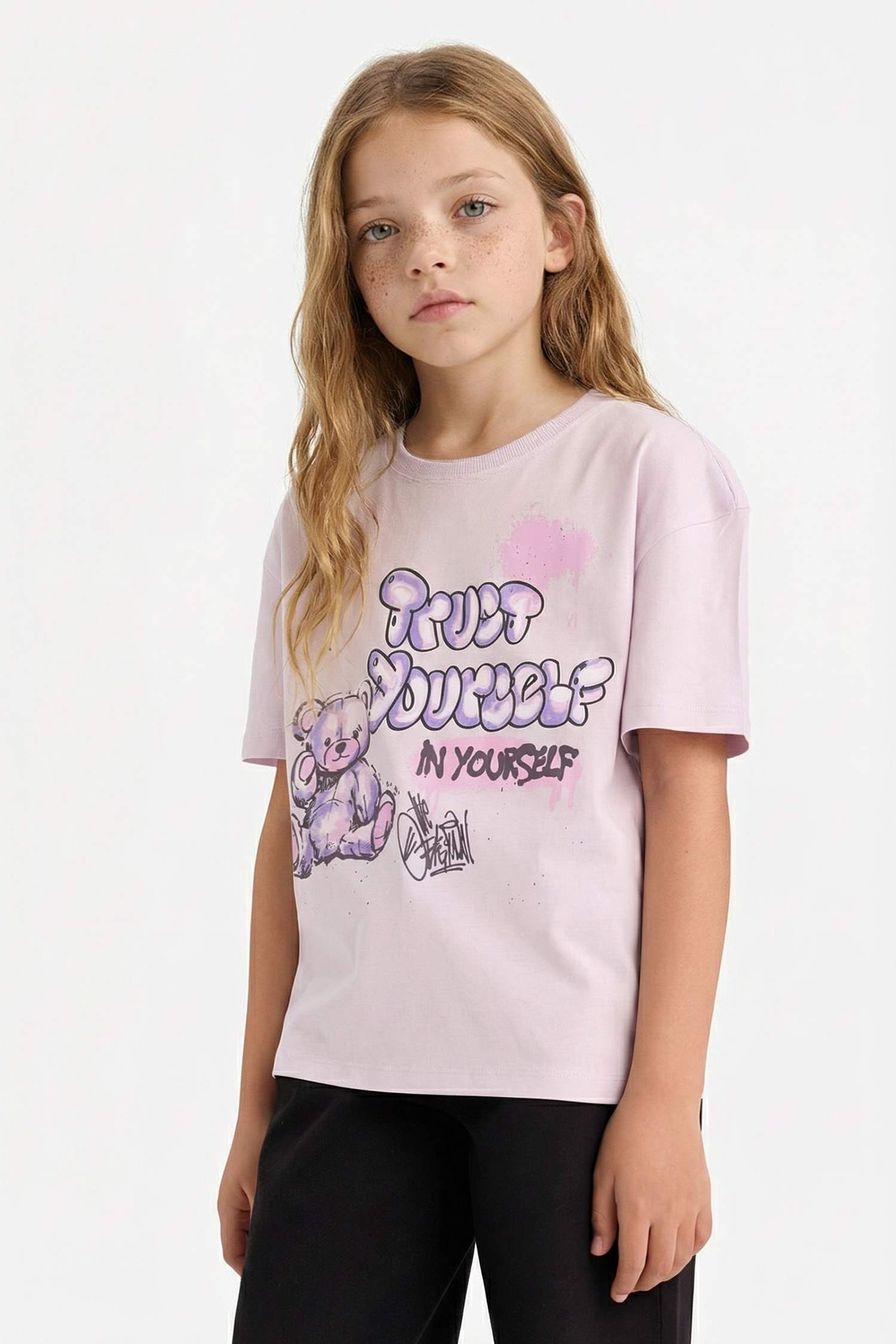 Girl Relax Fit Crew Neck Slogan Printed T-Shirt