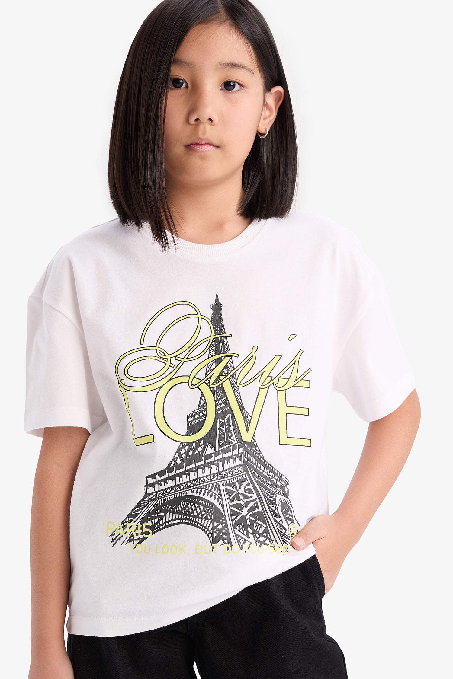 T-shirt à manches courtes avec imprimé et col rond pour fille