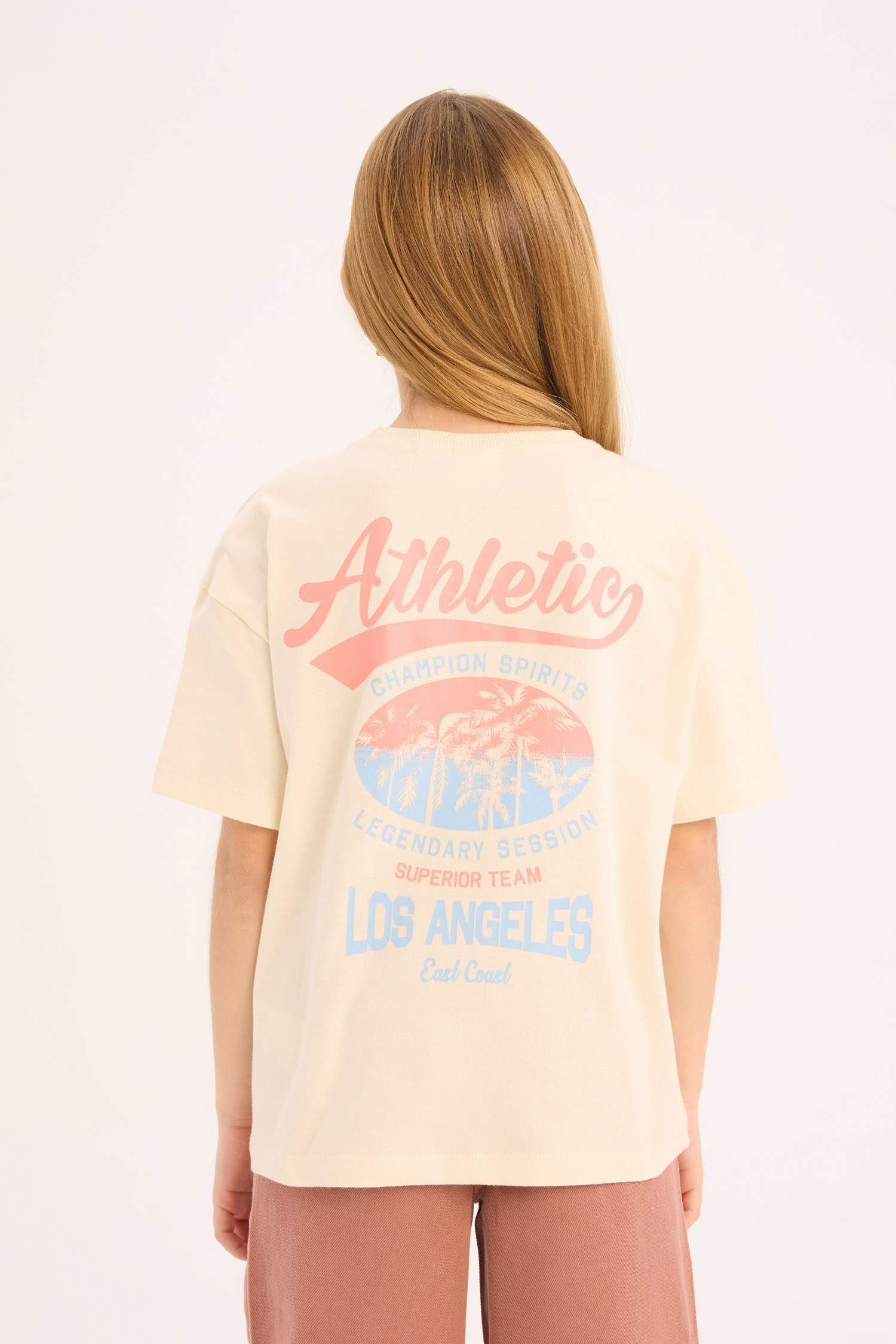 تيشيرت نص كم قصة مريحة بياقة مستديرة