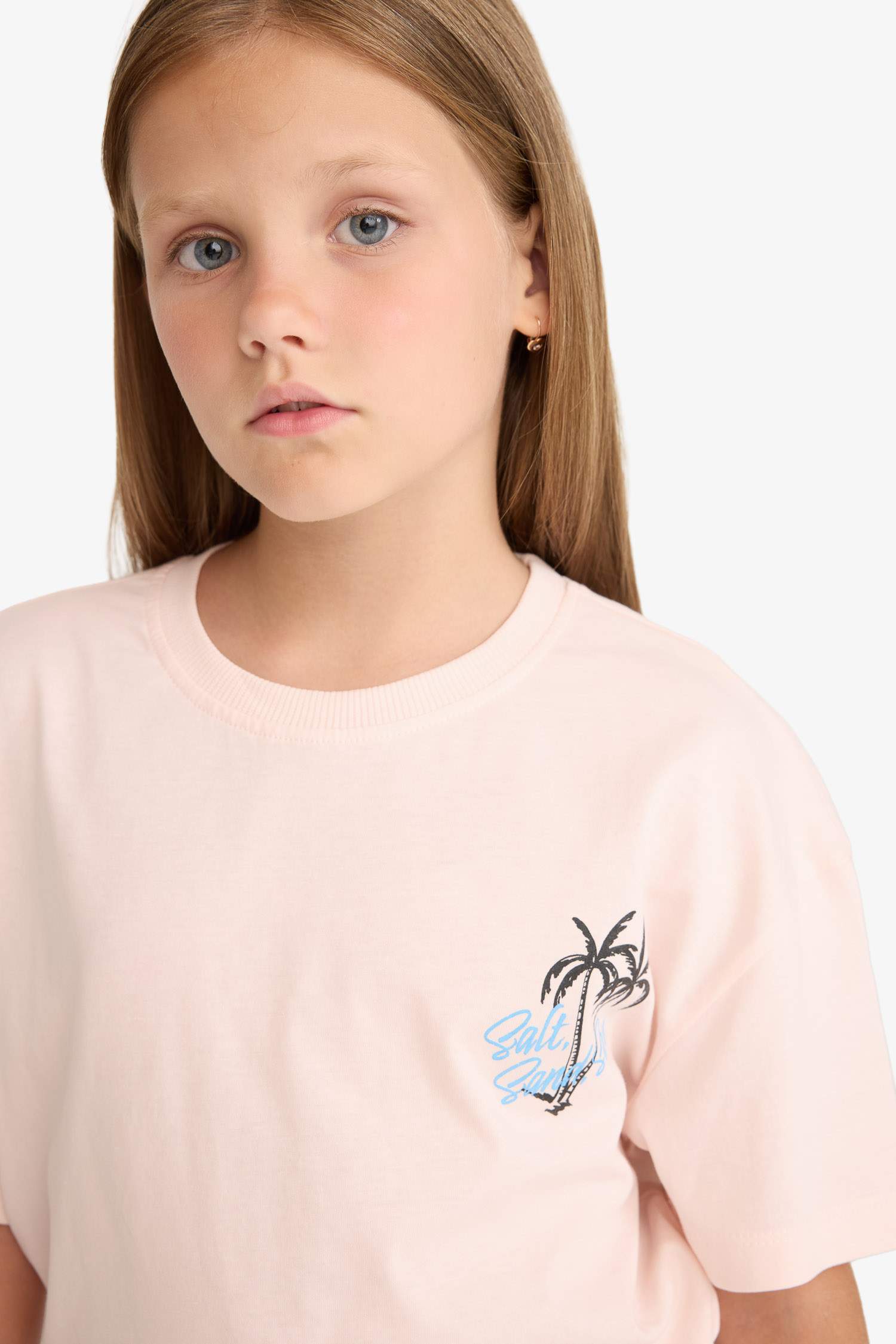 Kız Çocuk Relax Fit Bisiklet Yaka Sırt Baskılı Kısa Kollu Tişört