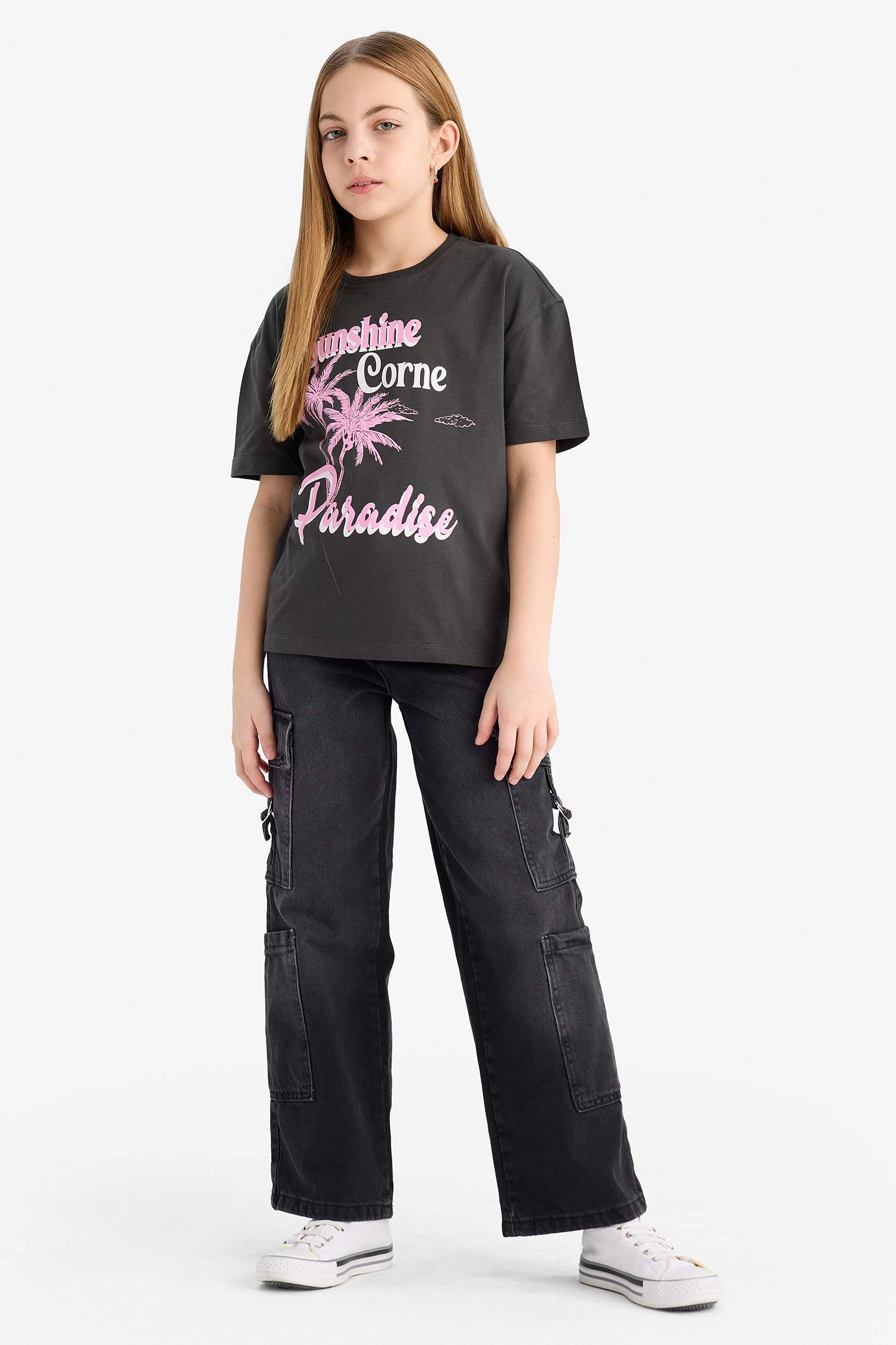 Girl Relax Fit Crew Neck Slogan Printed T-Shirt