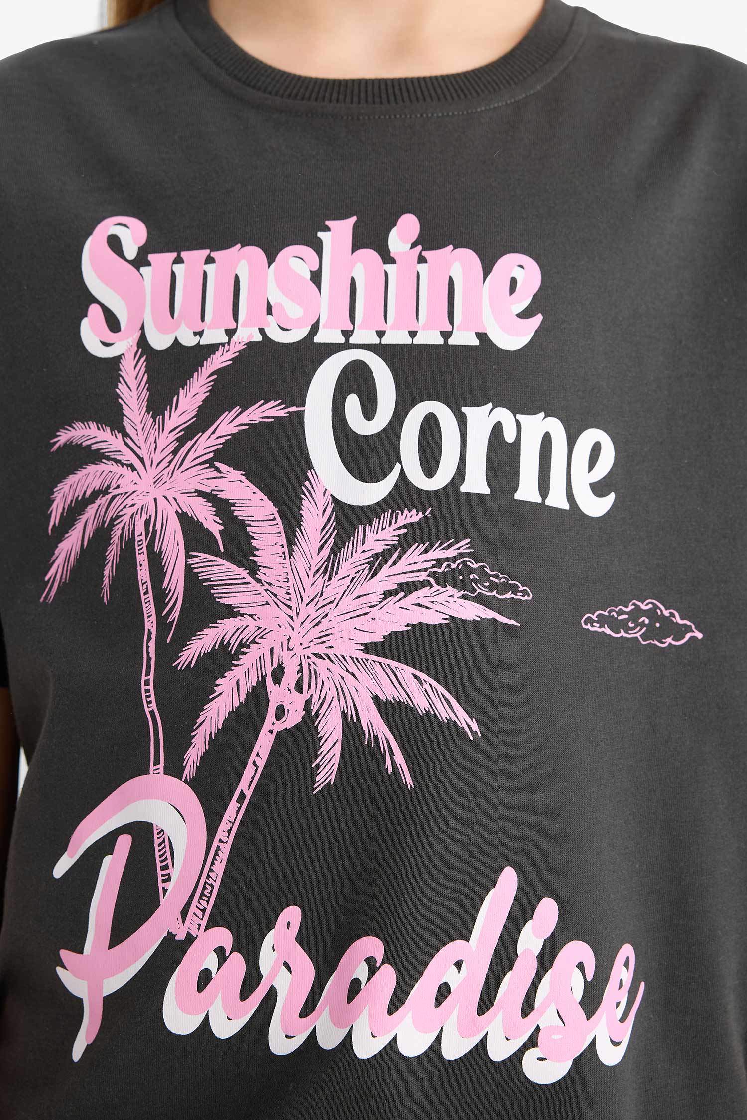 T-shirt imprimé à col rond et manches courtes pour fille