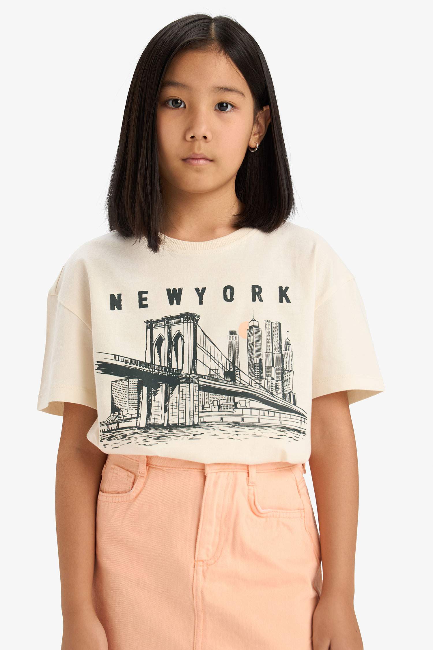 Girl Relax Fit Crew Neck Printed T-Shirt