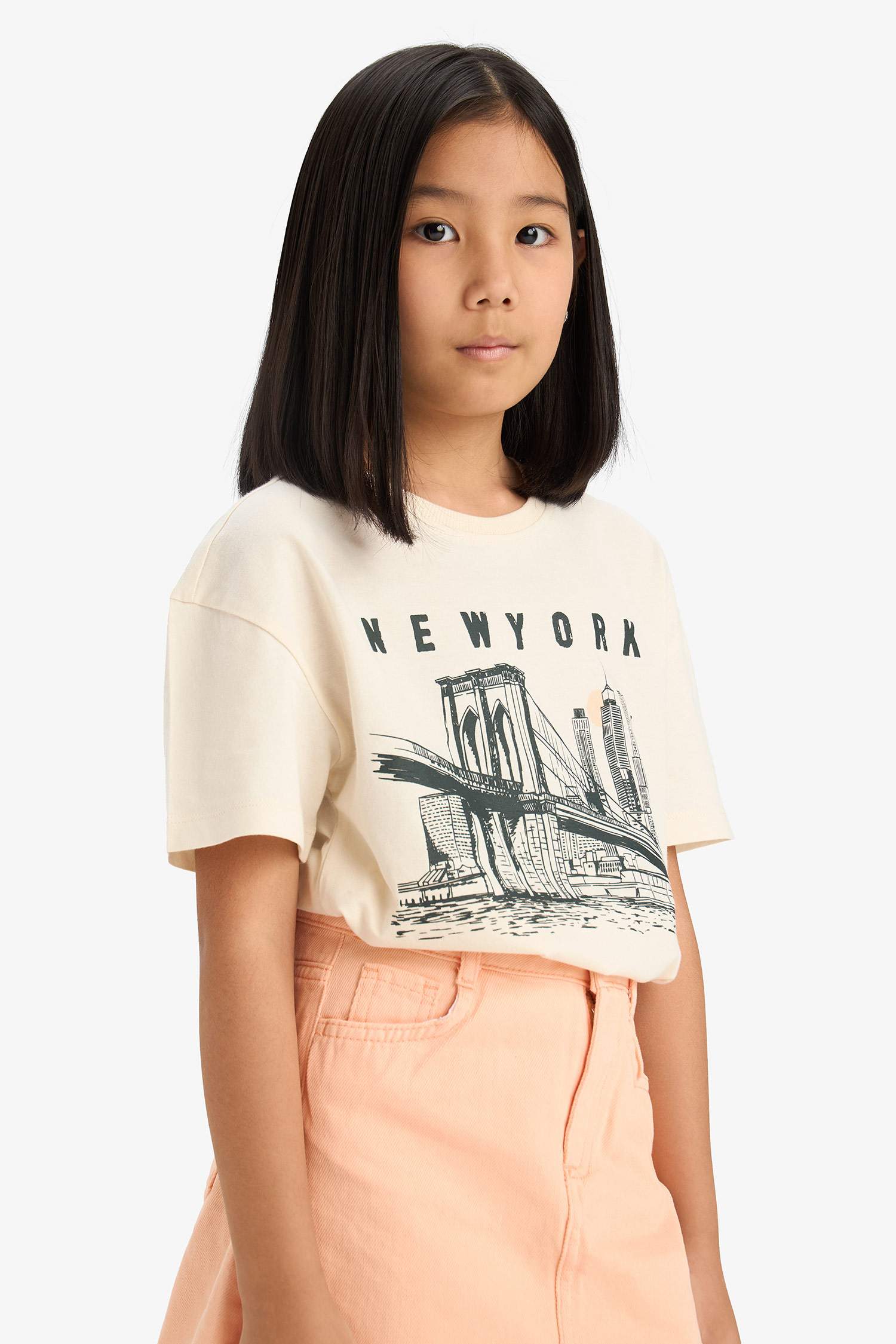 Girl Relax Fit Crew Neck Printed T-Shirt