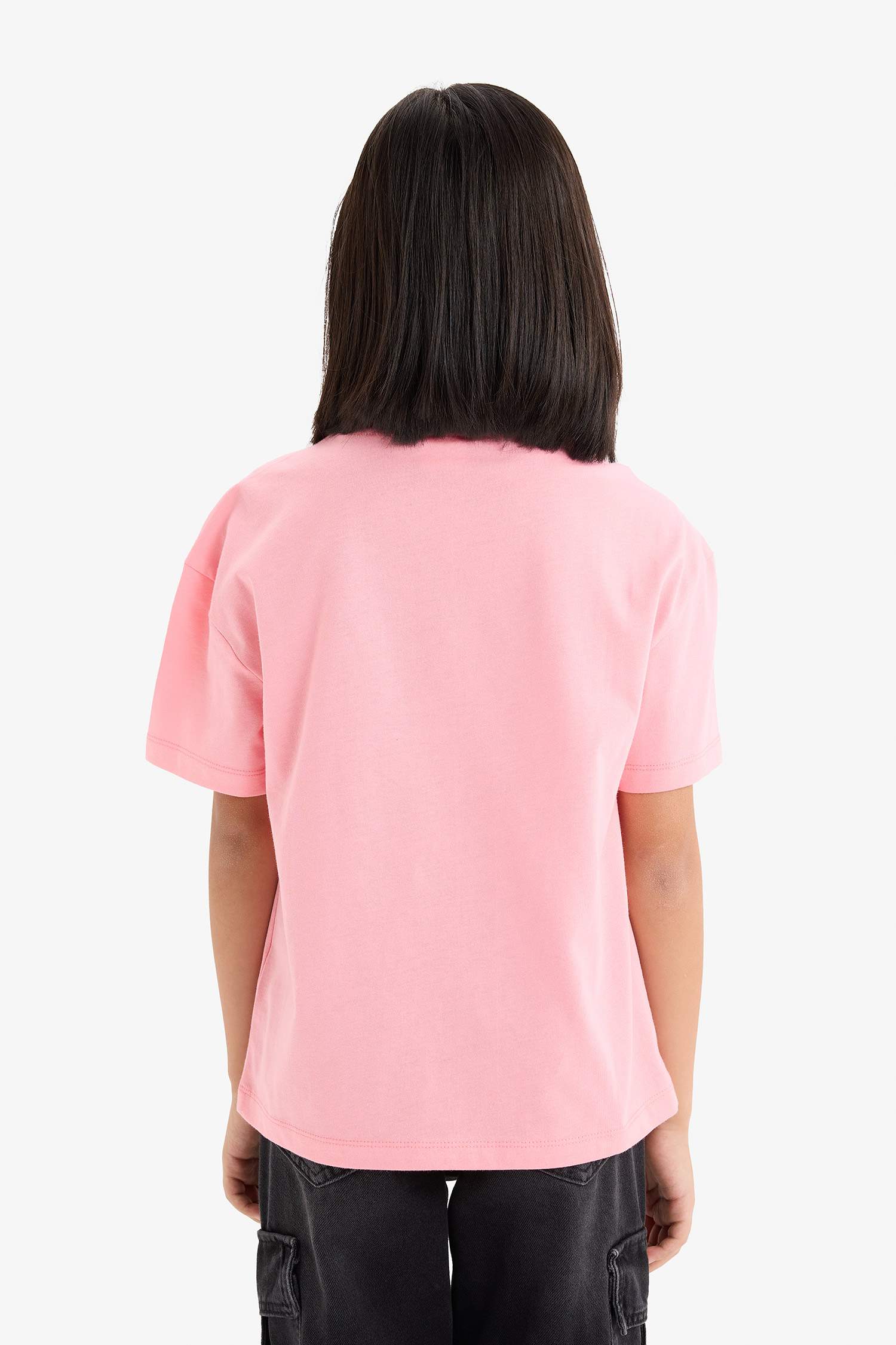 Kız Çocuk Relax Fit Bisiklet Yaka Baskılı Kısa Kollu Tişört