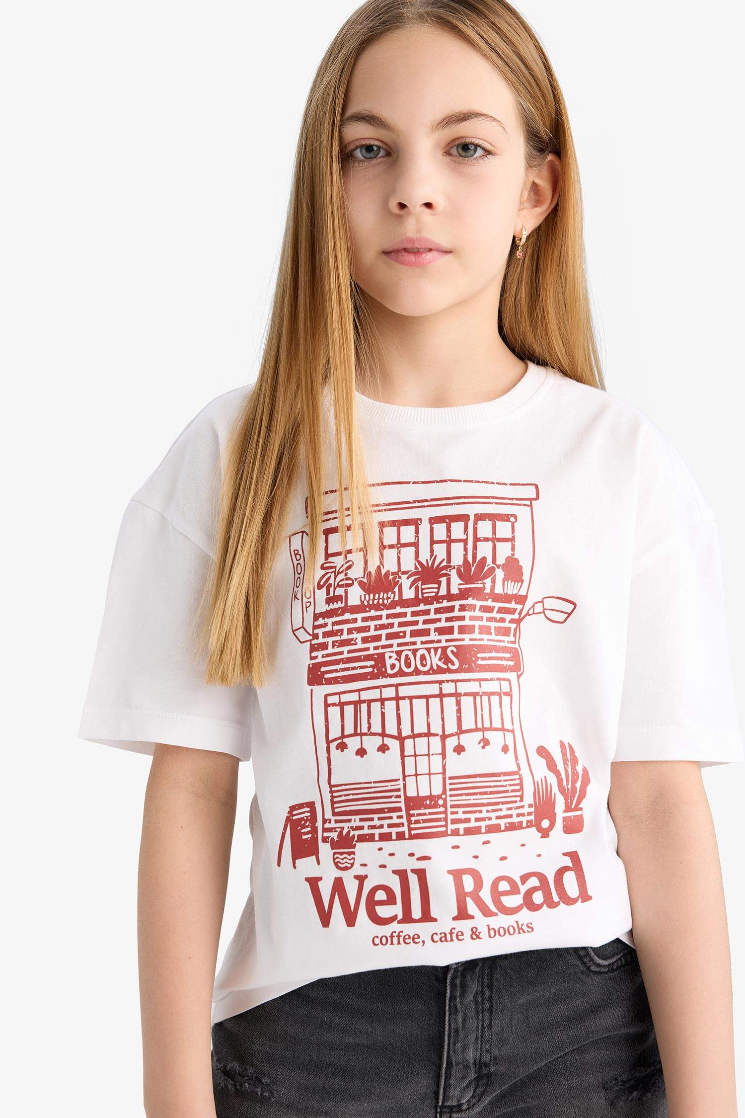 T-shirt imprimé à col rond et manches courtes pour fille