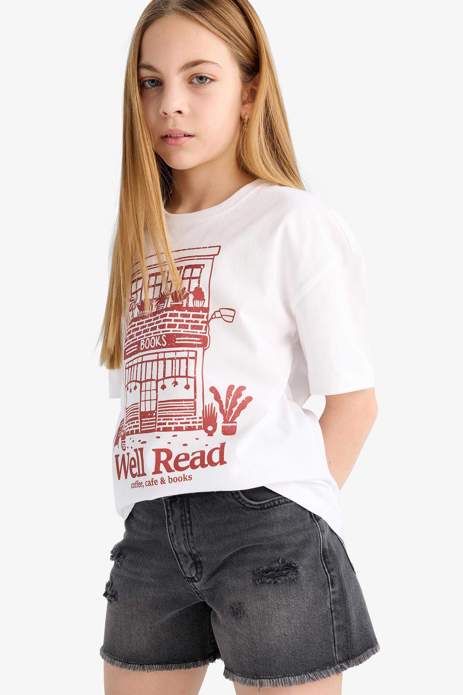 T-shirt imprimé à col rond et manches courtes pour fille