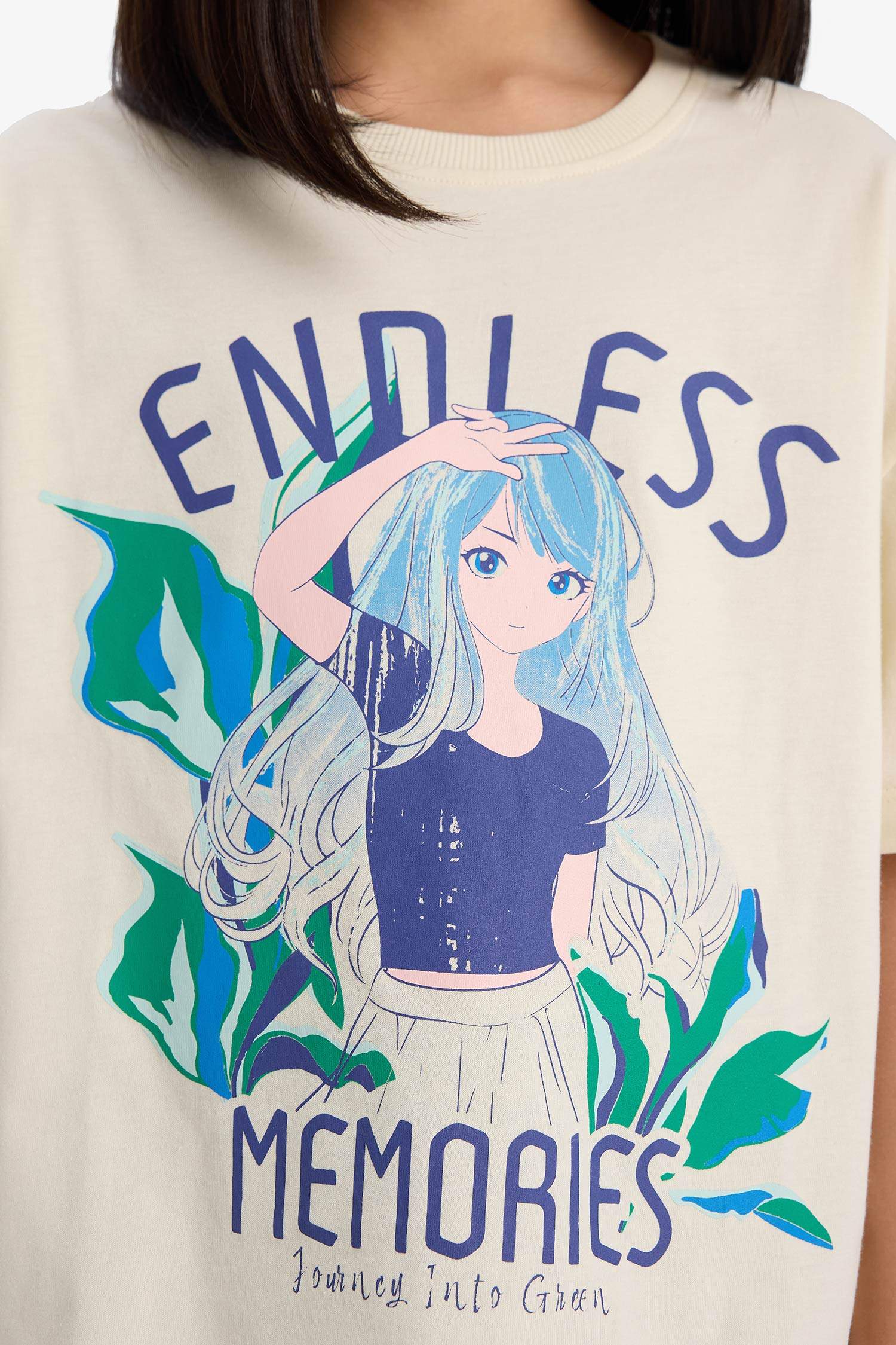 Girl Oversize Fit Crew Neck Printed Short Sleeve T-Shirt