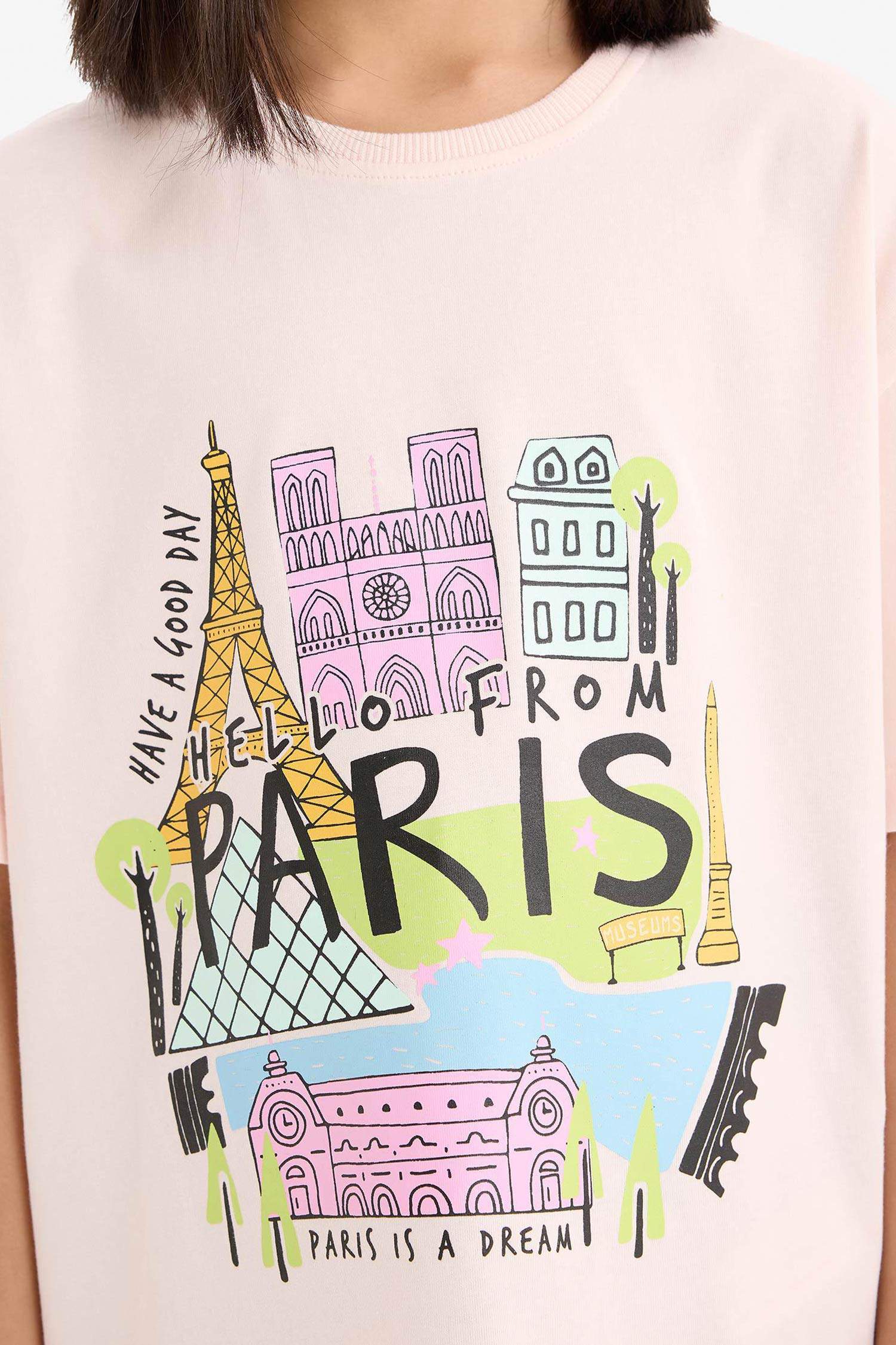 Girl Oversize Fit Crew Neck Slogan Printed T-shirt