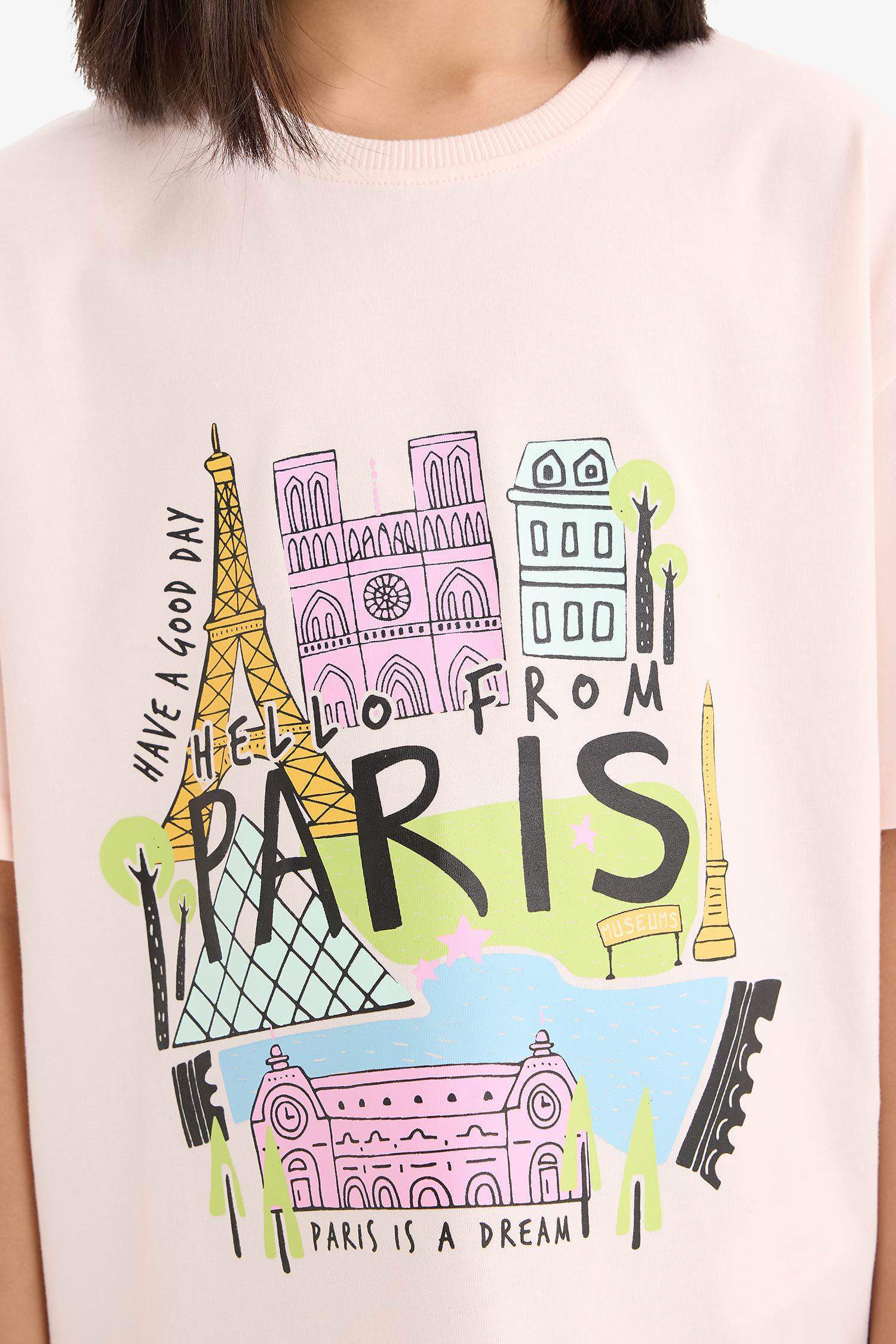 Girl Oversize Fit Crew Neck Slogan Printed T-shirt