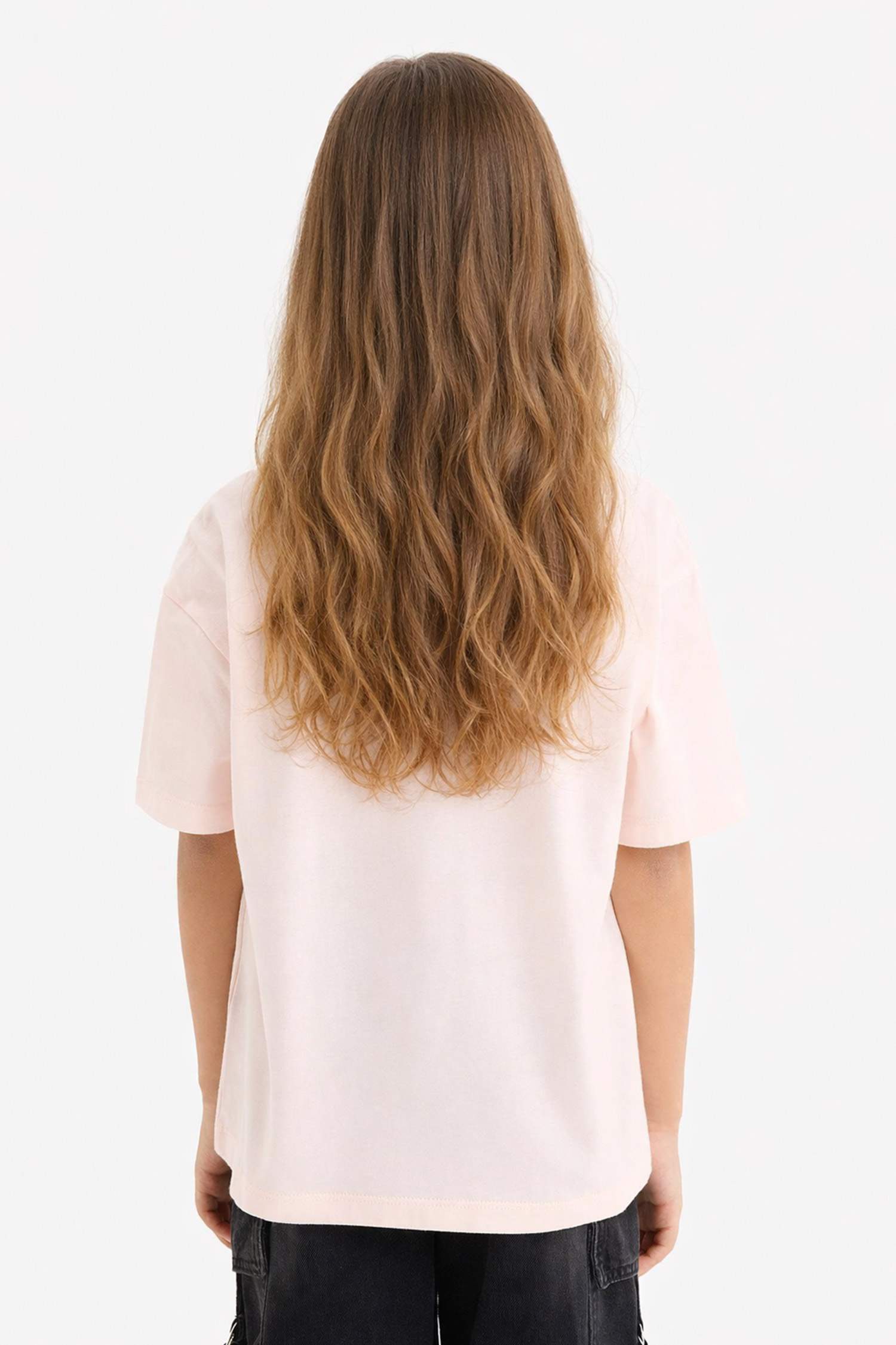 Girl Oversize Fit Crew Neck Slogan Printed T-shirt