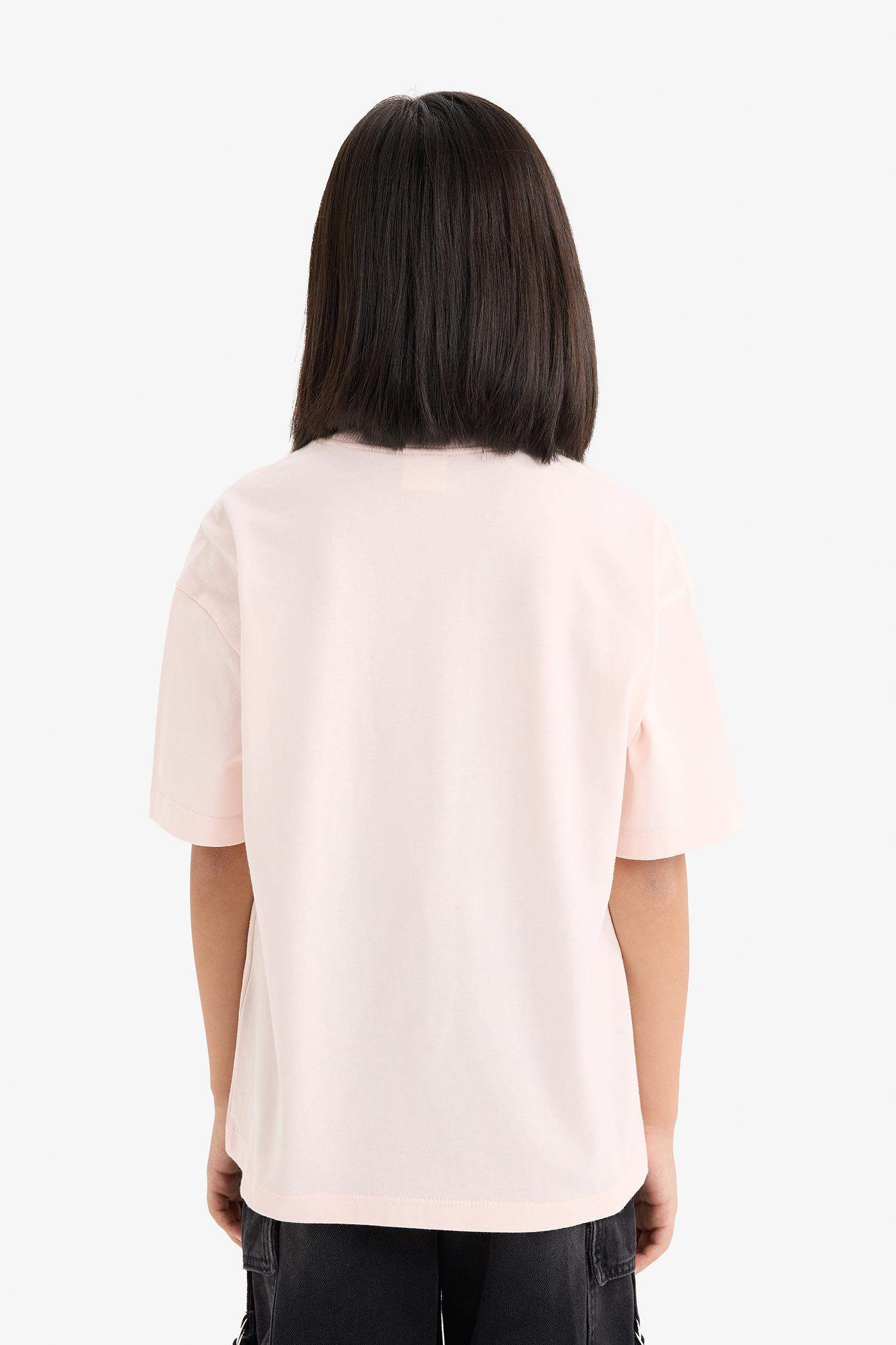 Girl Oversize Fit Crew Neck Slogan Printed T-shirt