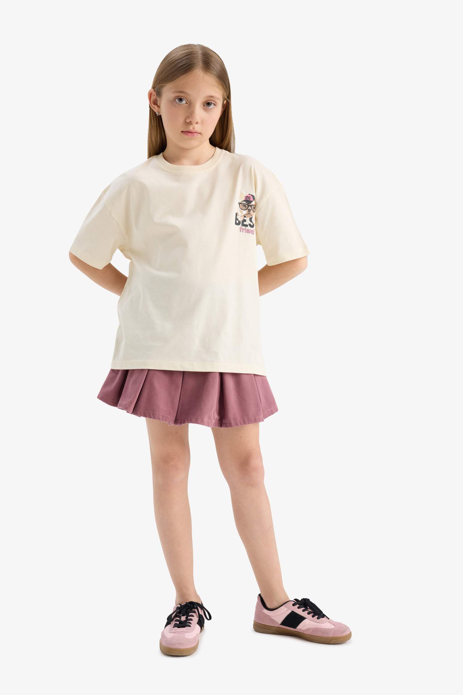 Girl Oversize Fit Crew Neck Back Printed T-Shirt