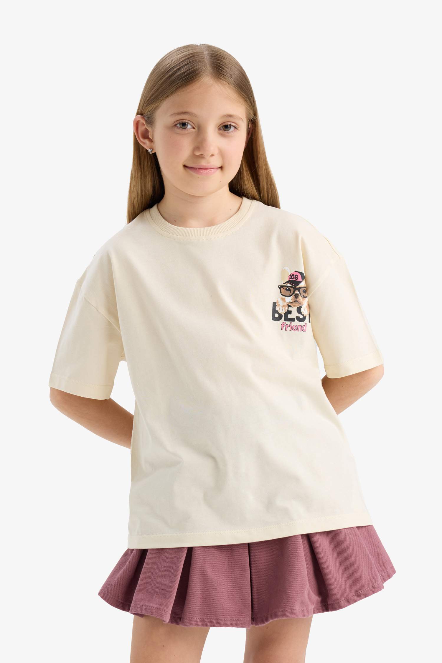 Girl Oversize Fit Crew Neck Back Printed T-Shirt