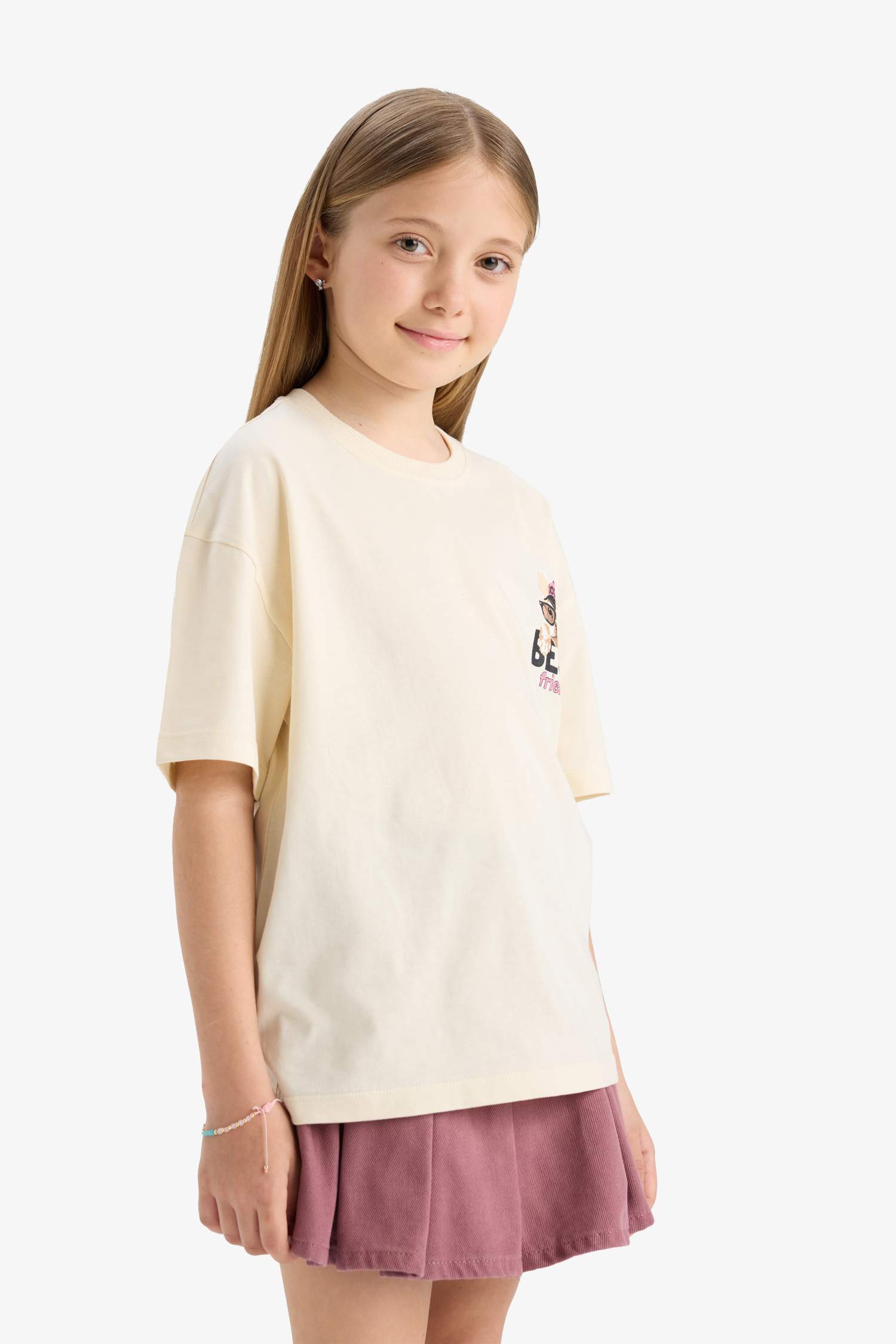 Girl Oversize Fit Crew Neck Back Printed T-Shirt