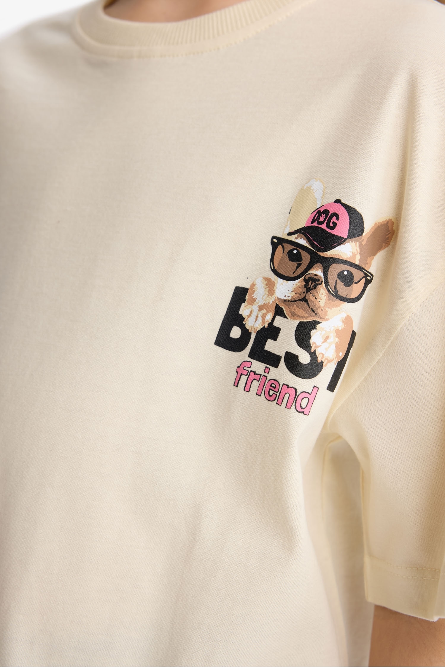 Girl Oversize Fit Crew Neck Back Printed T-Shirt