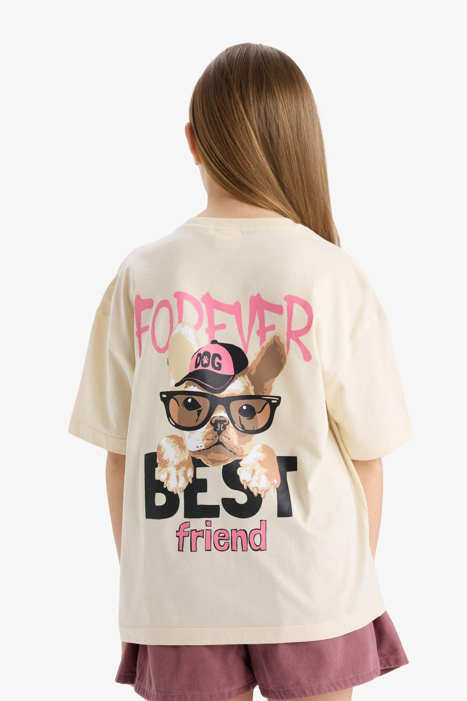 Girl Oversize Fit Crew Neck Back Printed T-Shirt