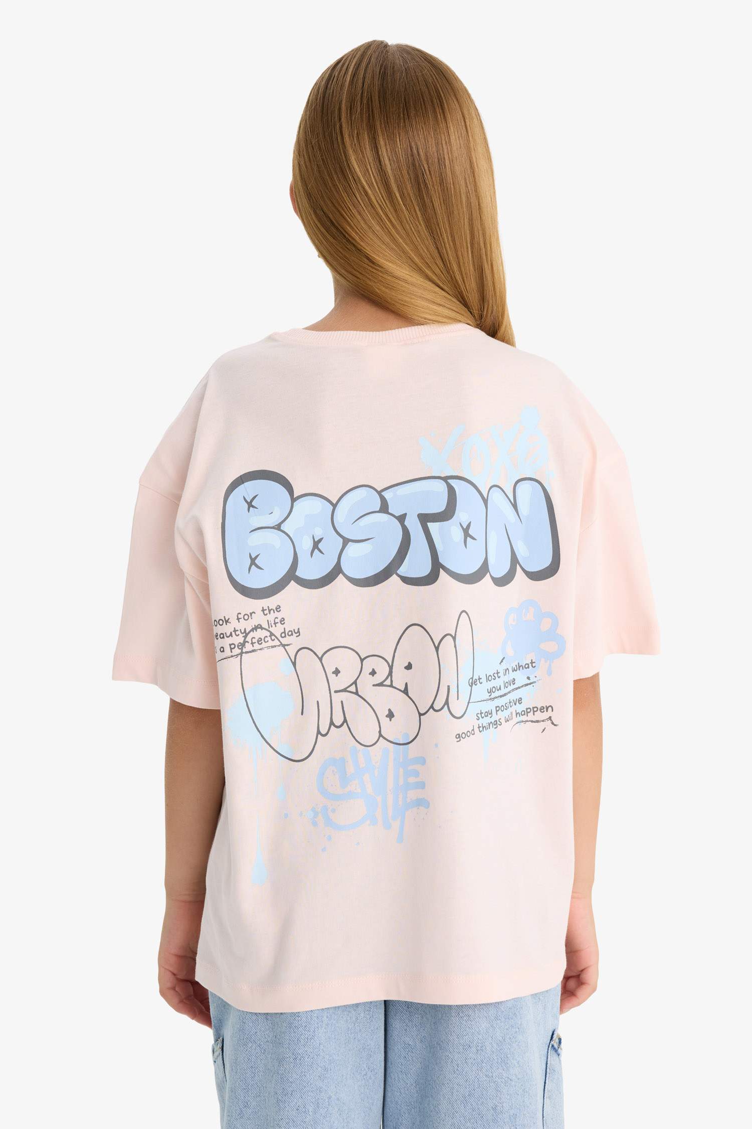 Girl Oversize Fit Crew Neck Slogan Printed T-Shirt