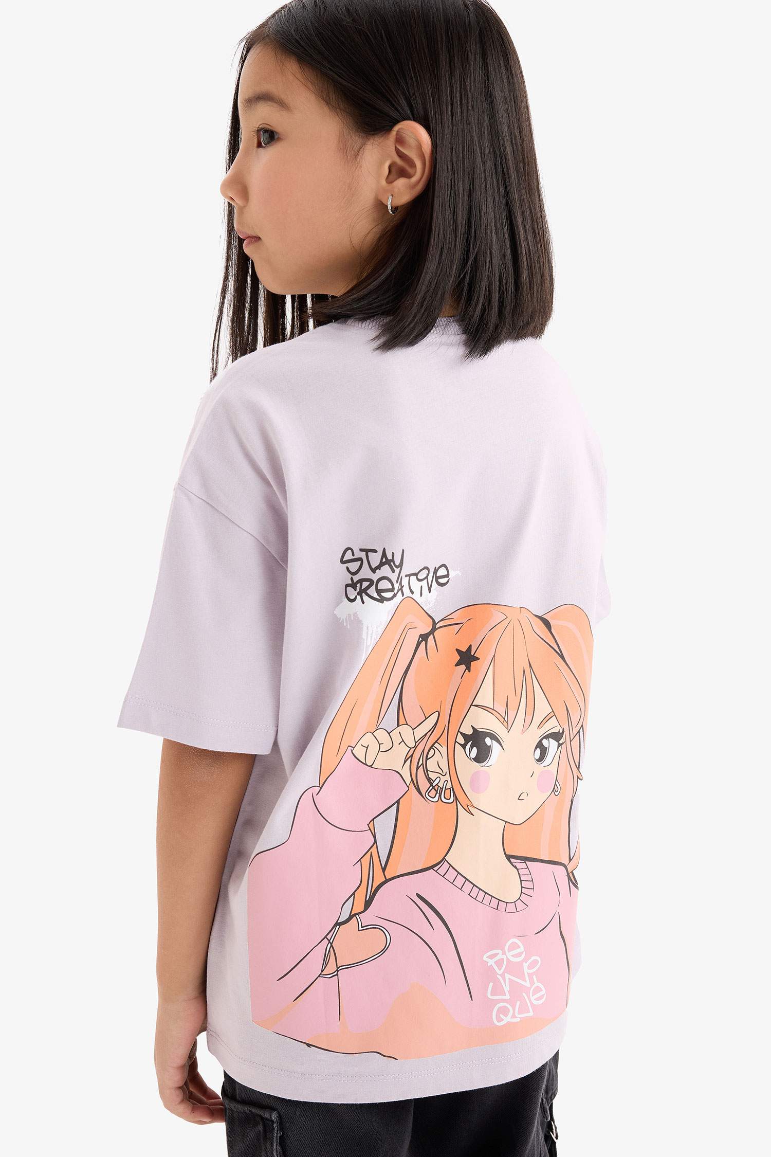 T-shirt oversize imprimé au dos à col rond et manches courtes pour fille