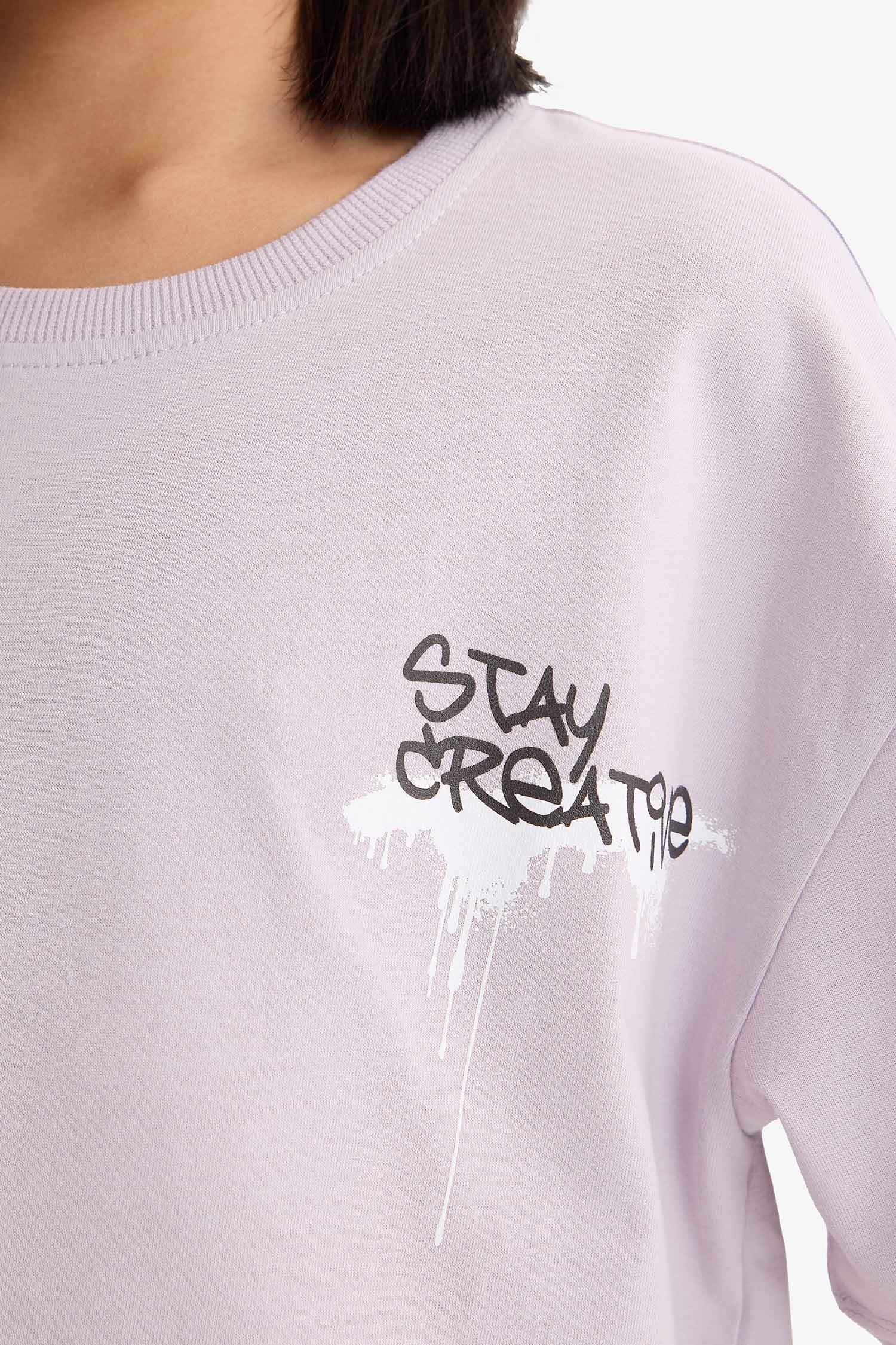 T-shirt oversize imprimé au dos à col rond et manches courtes pour fille