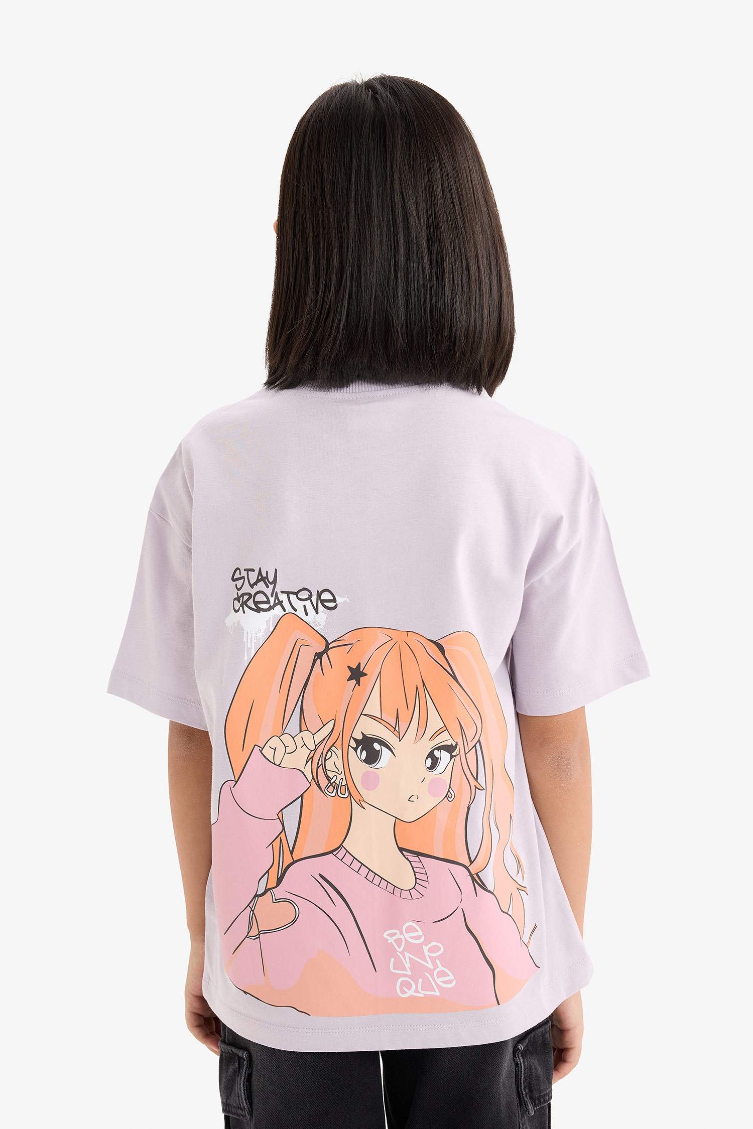 T-shirt oversize imprimé au dos à col rond et manches courtes pour fille