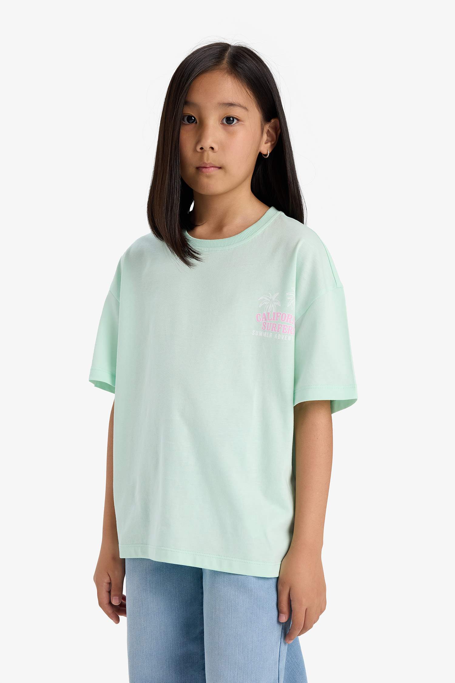 Girl Oversize Fit Crew Neck Back Printed T-Shirt