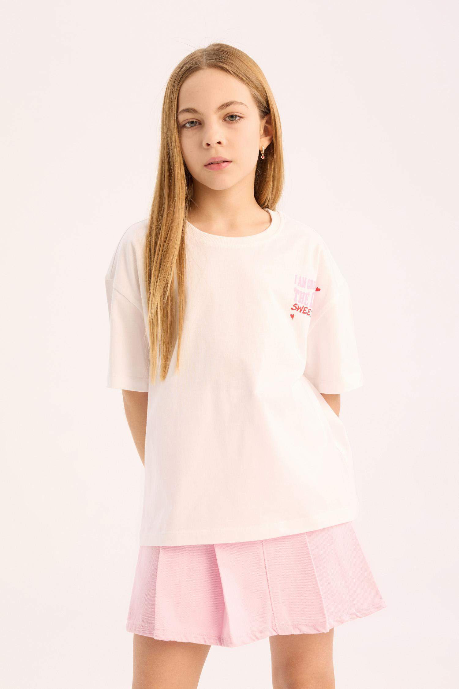 T-shirt oversize à manches courtes et col rond pour fille