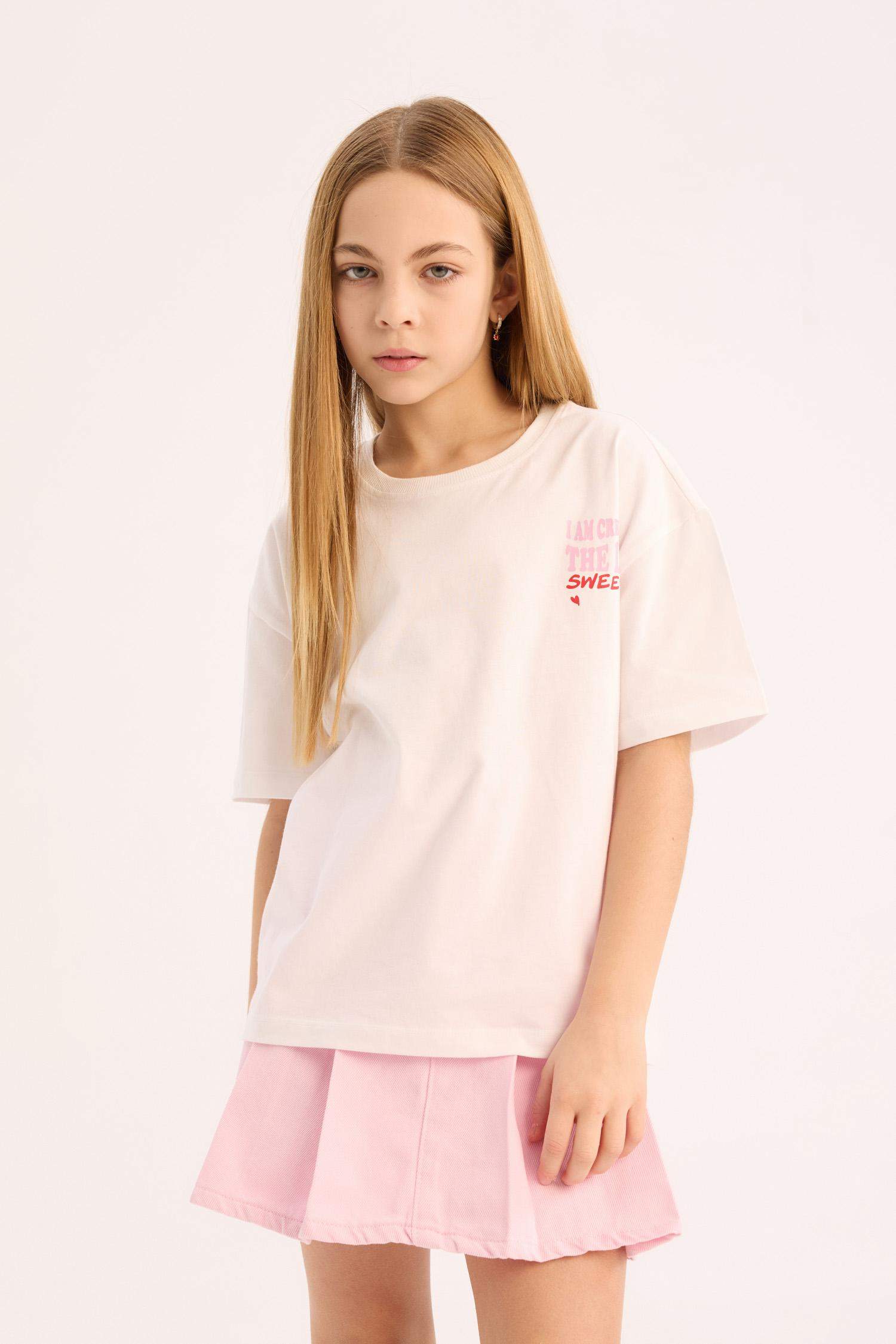 T-shirt oversize à manches courtes et col rond pour fille