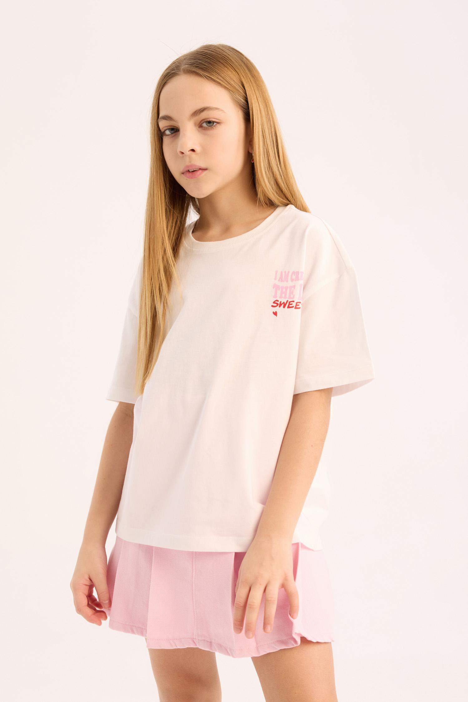 T-shirt oversize à manches courtes et col rond pour fille