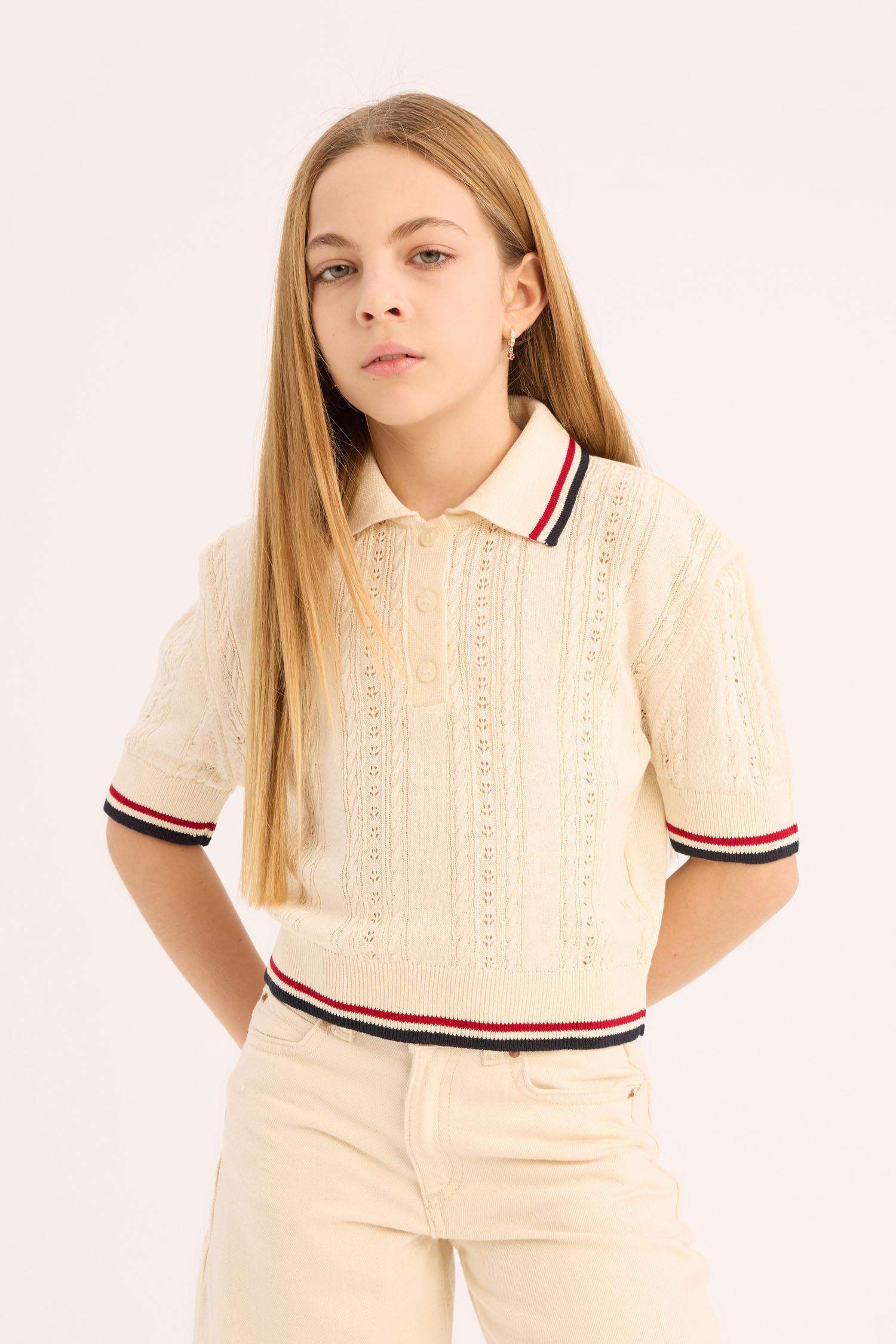 Girl Polo Neck Crop Pullover