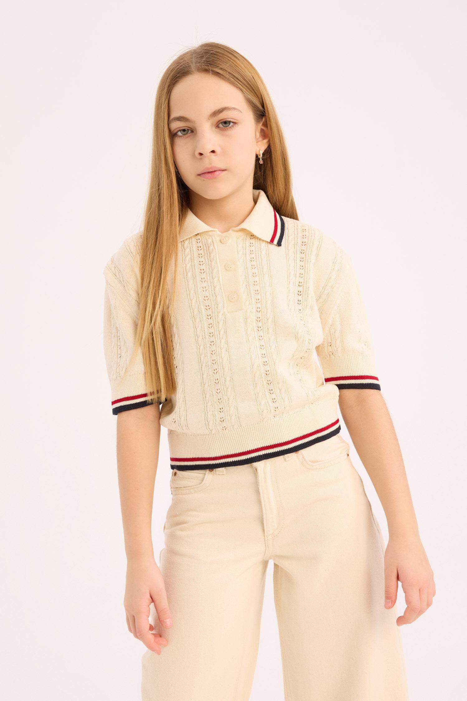 Girl Polo Neck Crop Pullover