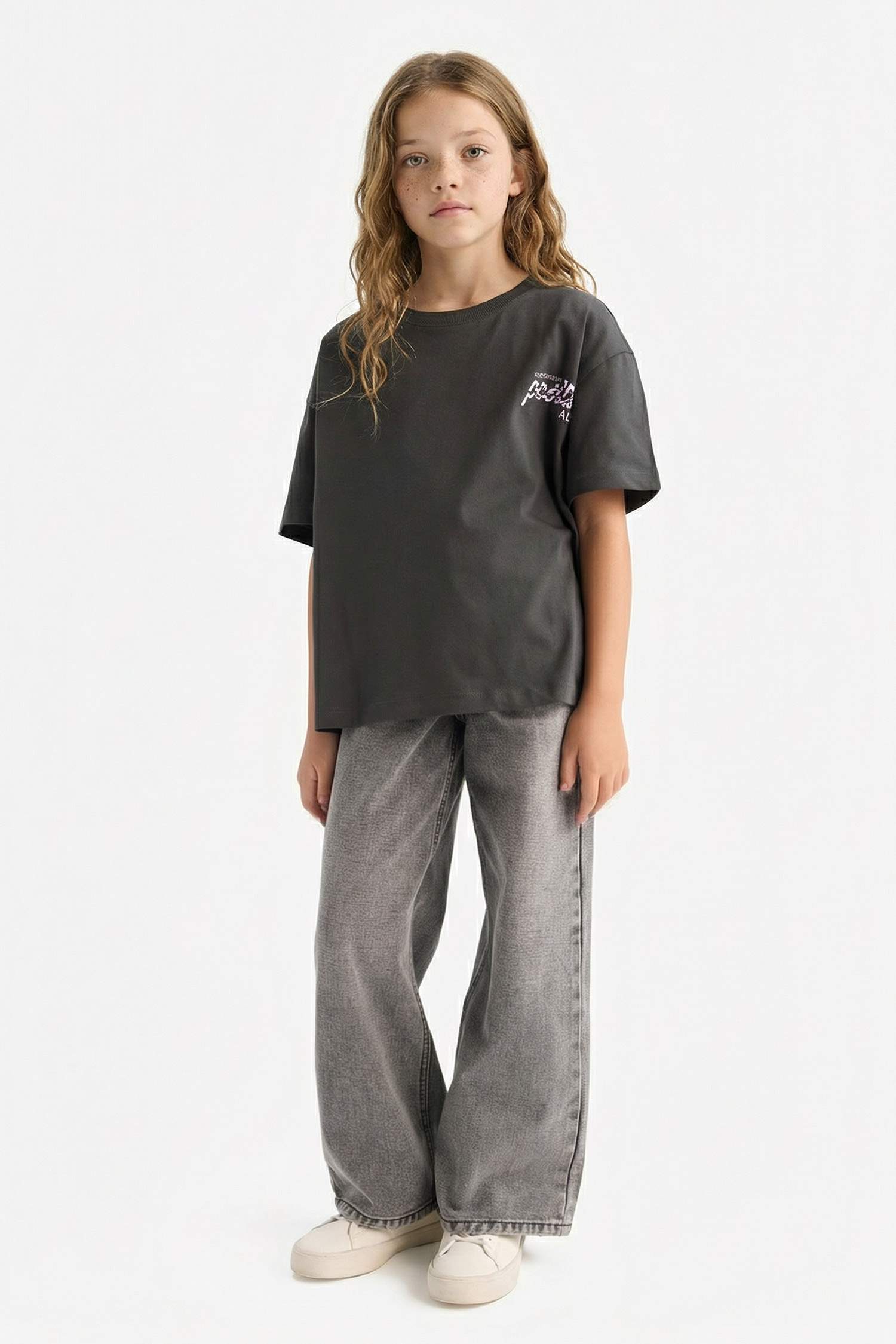 Girl Oversize Fit Crew Neck Back Printed T-shirt