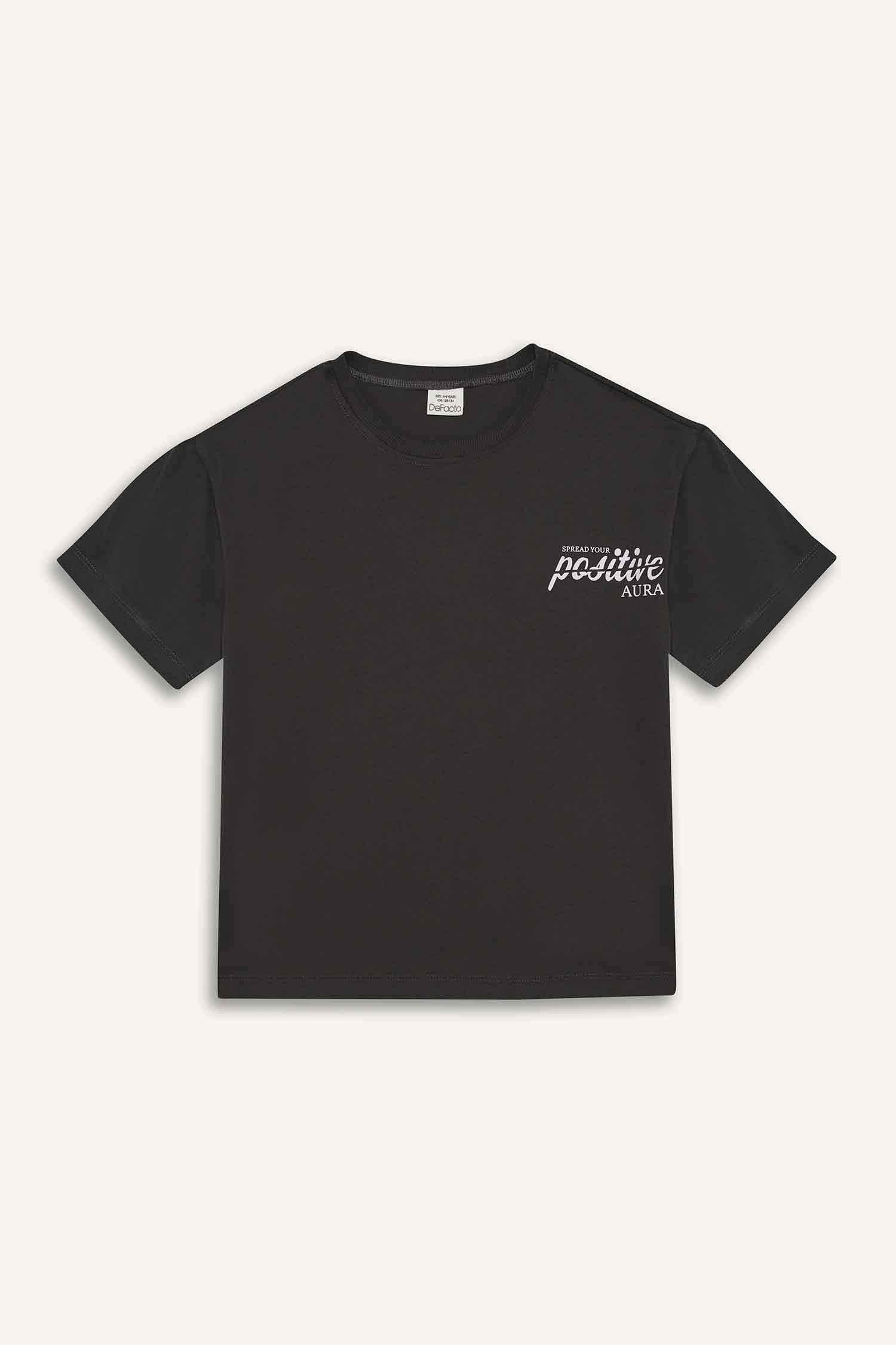 Kız Çocuk Oversize Geniş Kalıp Bisiklet Yaka Sırt Baskılı Kısa Kollu Tişört