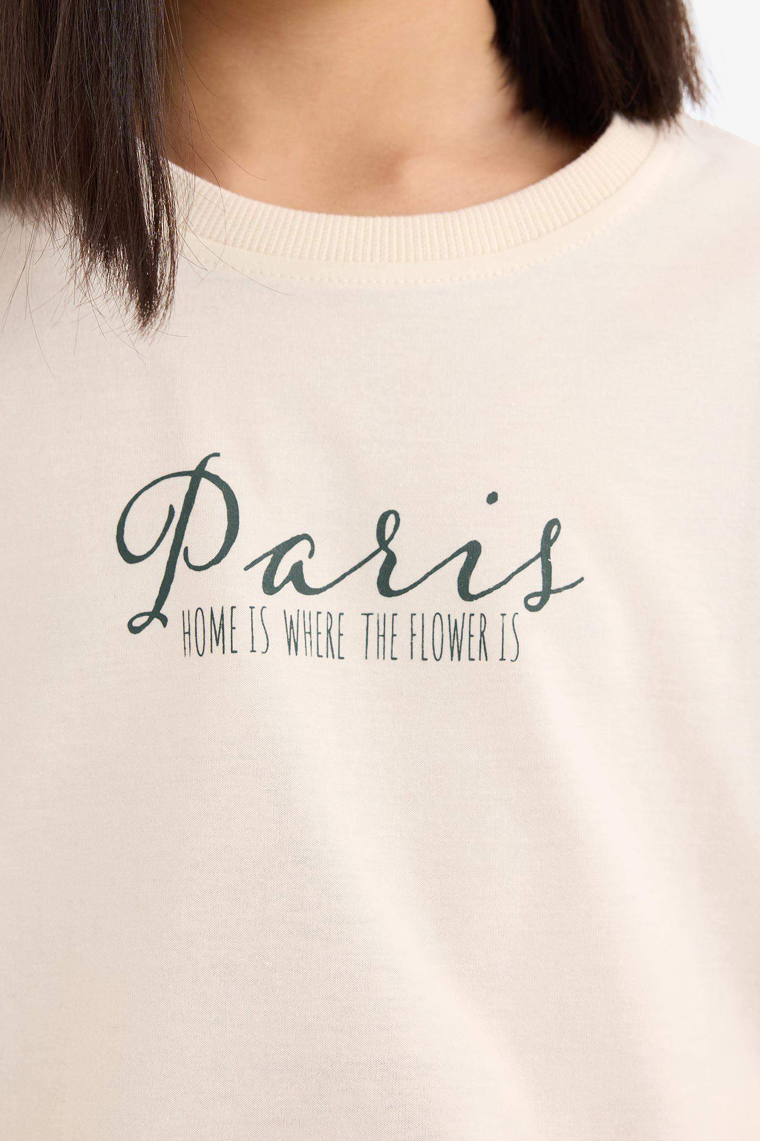 Kız Çocuk Oversize Geniş Kalıp Bisiklet Yaka Sırt Baskılı Kısa Kollu Tişört