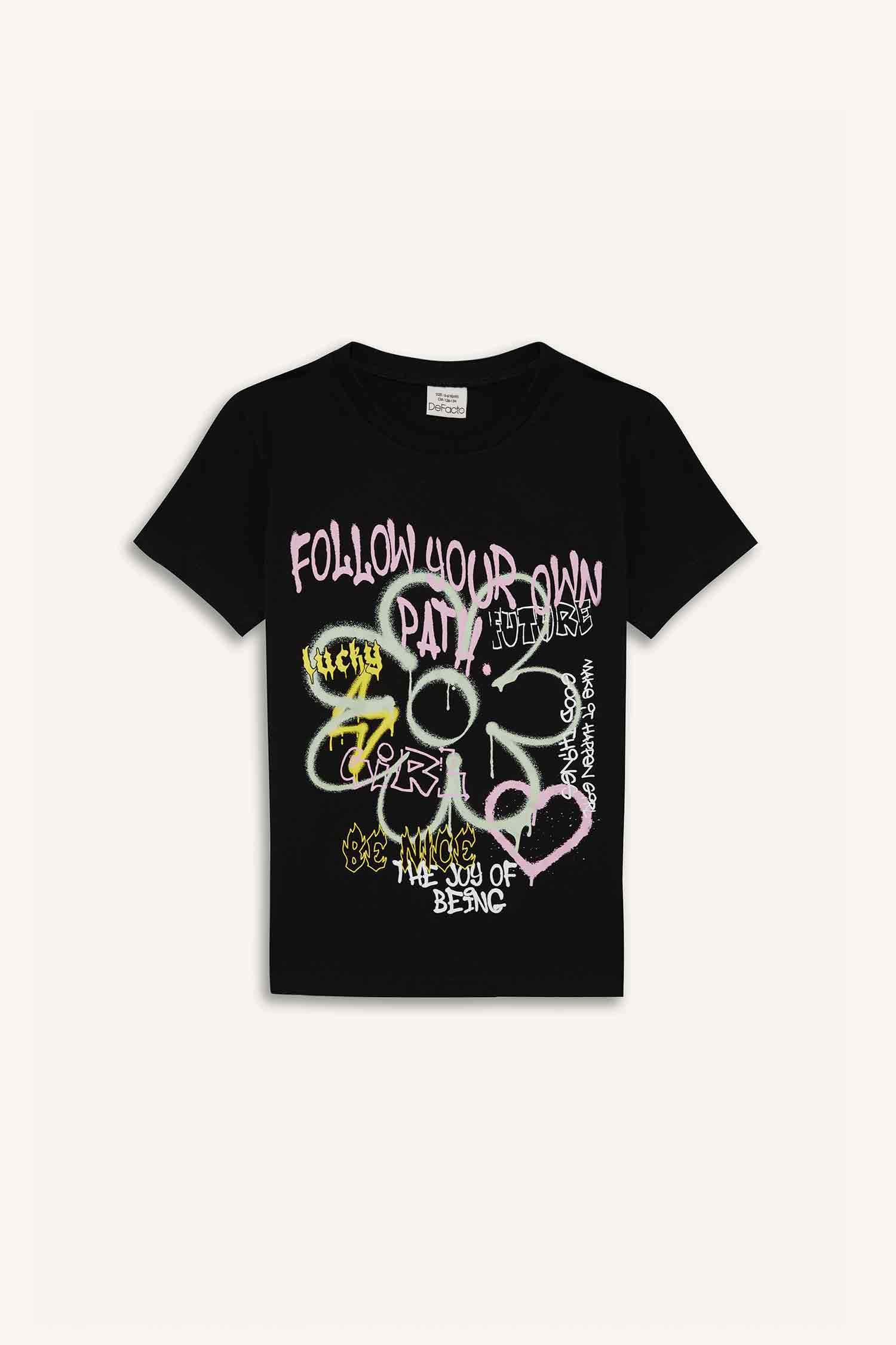 تيشيرت بنات نص كم قصة عادية برقبة مستديرة