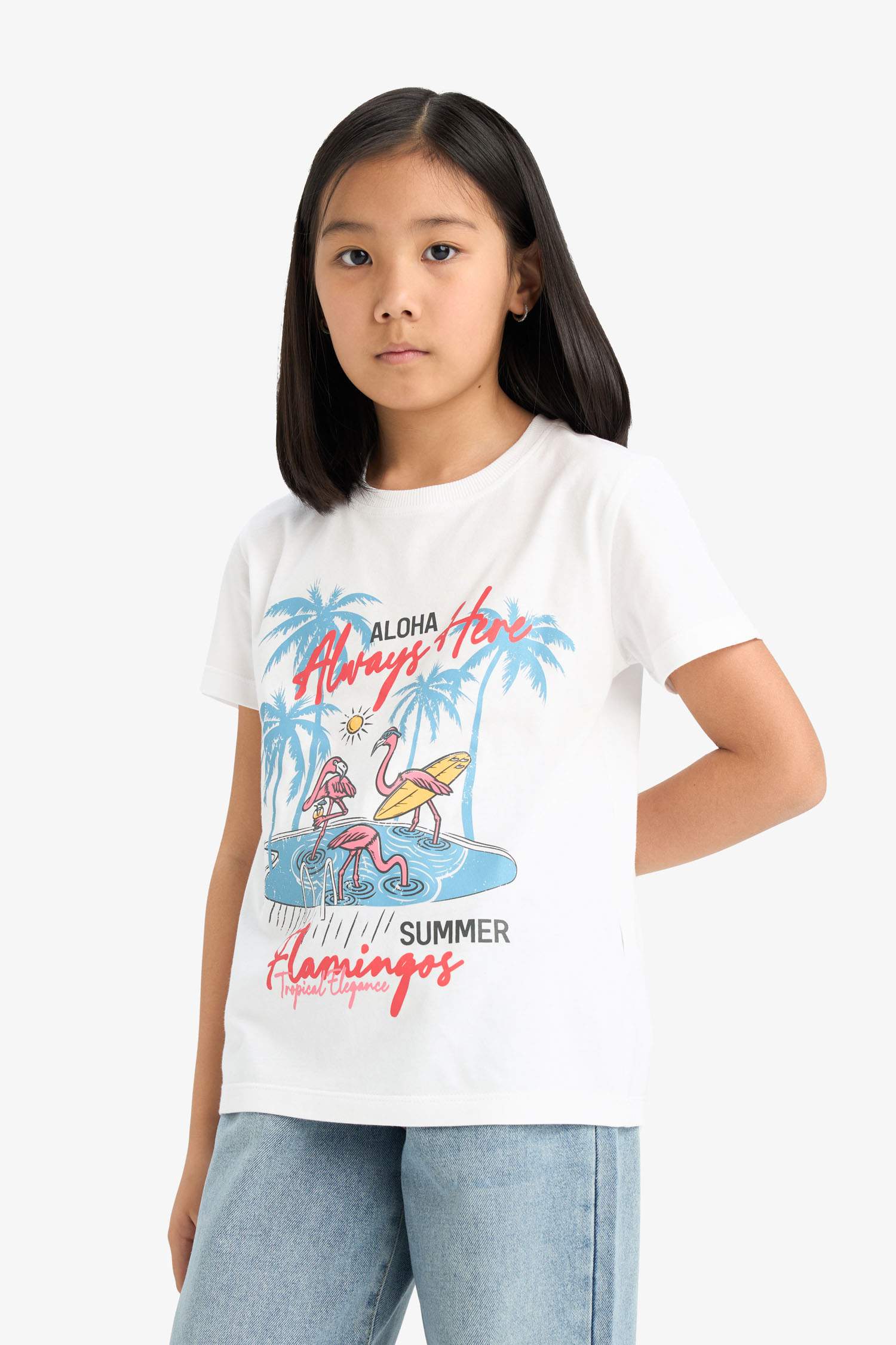 Футболка с круглым вырезом и принтом для девочек