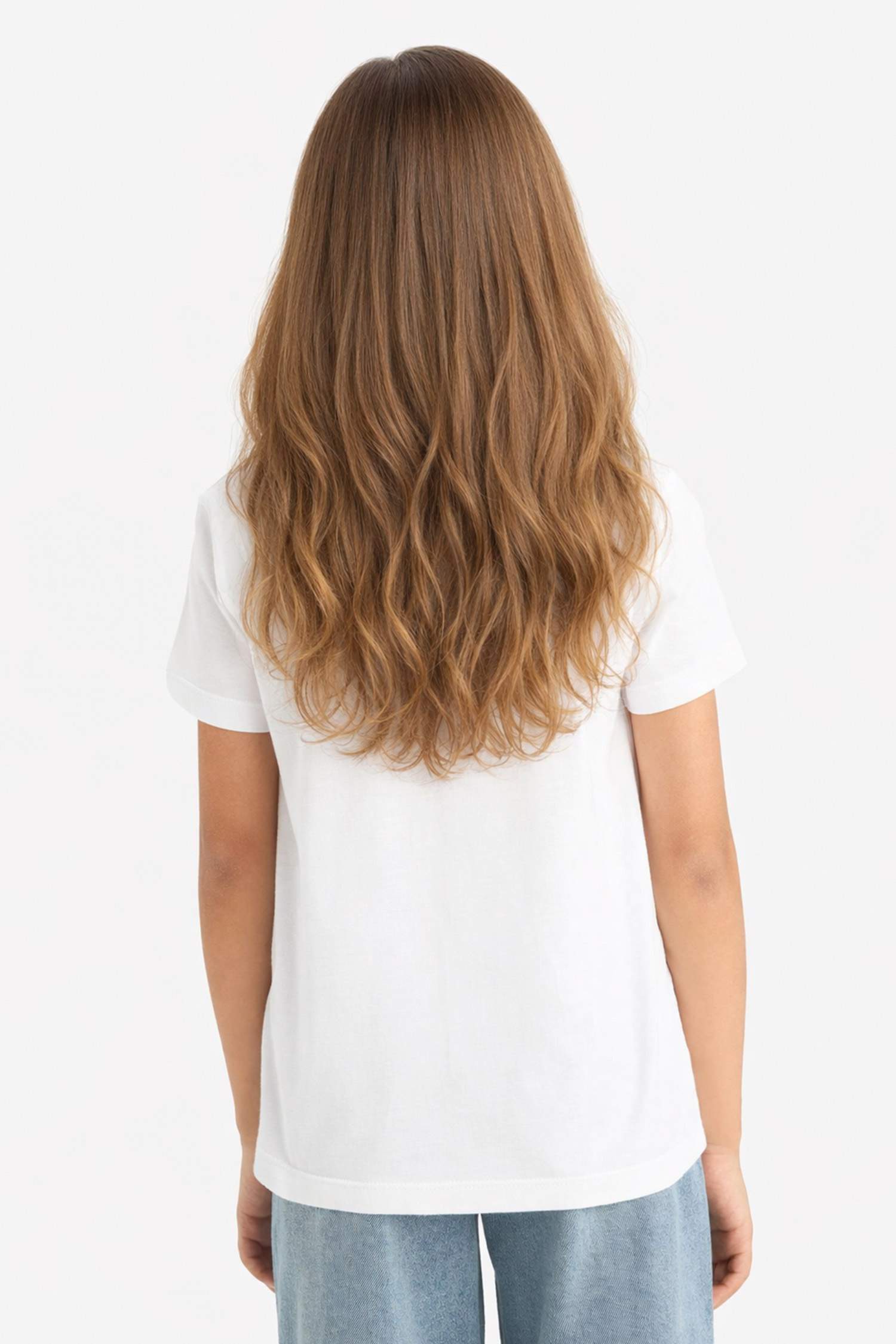 تيشيرت بناتي نص ردن مطبوع وياخة مستديرة