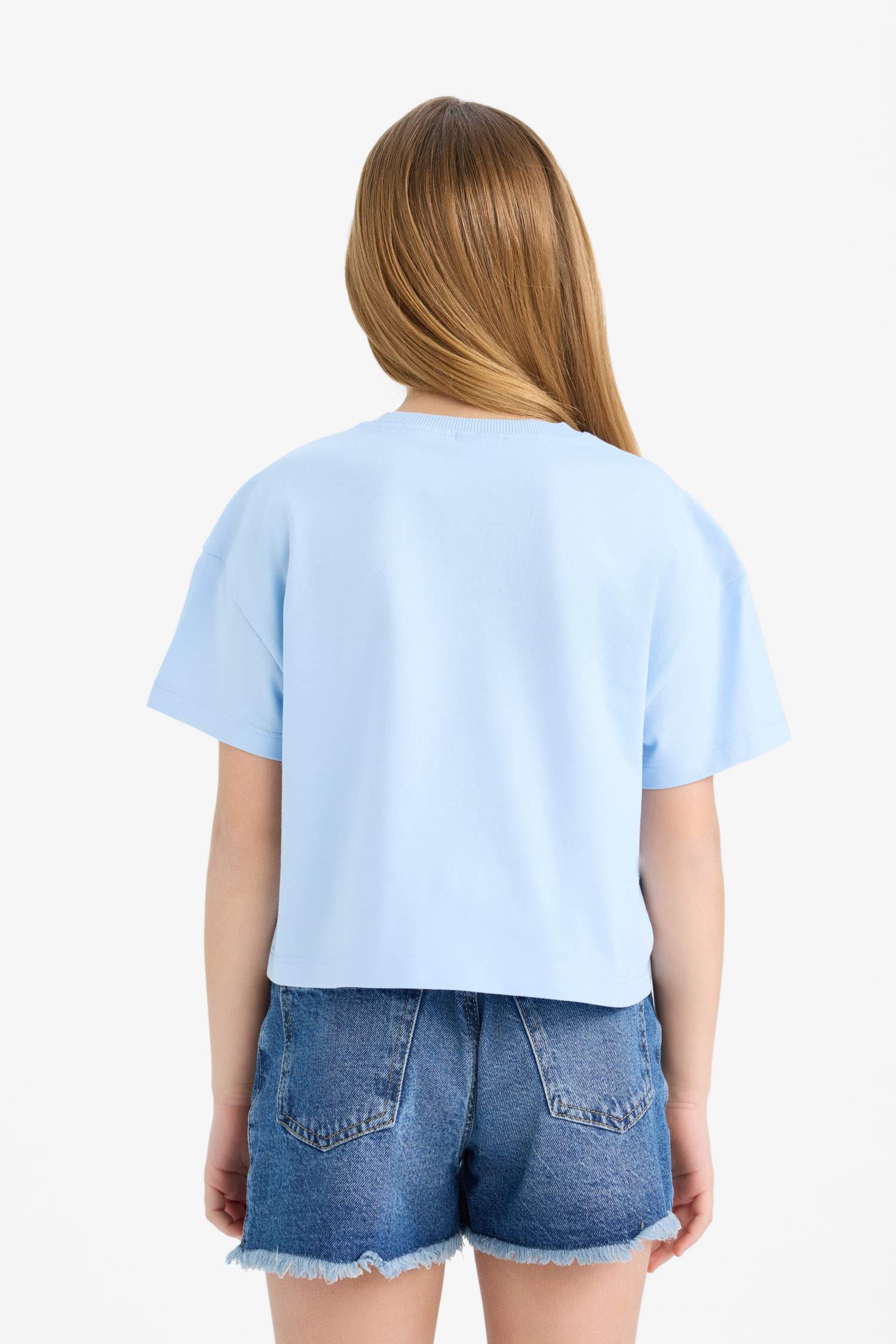 Kız Çocuk Bisiklet Yaka Baskılı Kısa Kollu Tişört