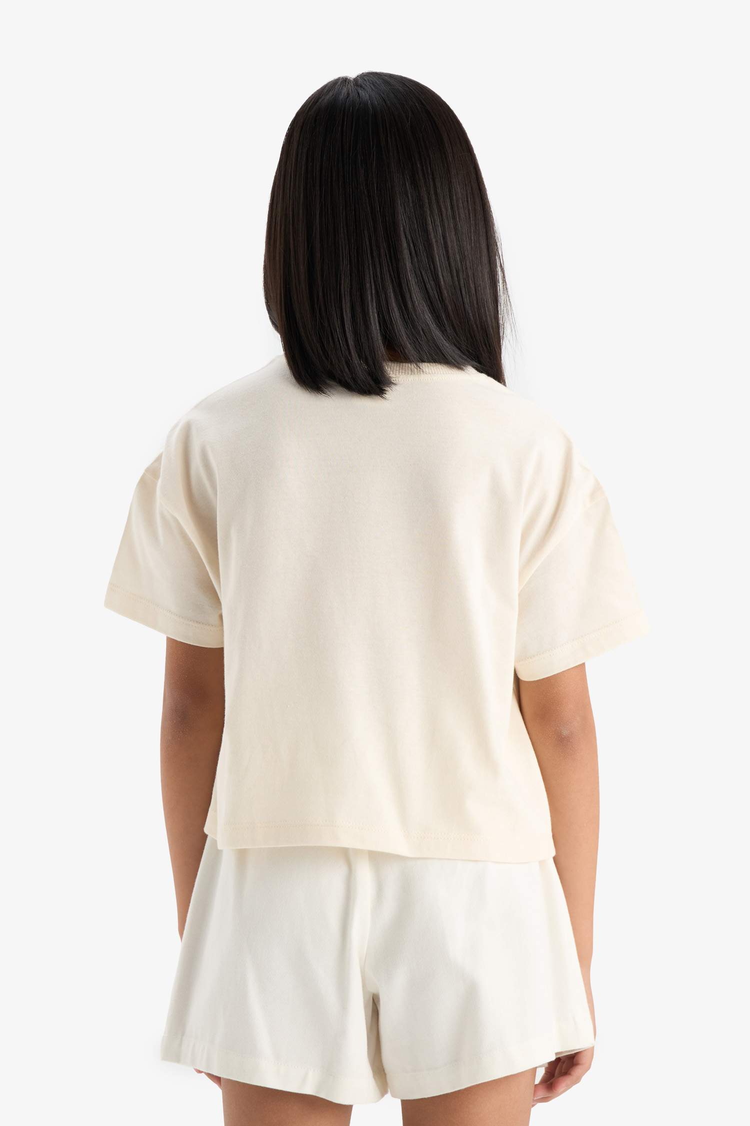 Kız Çocuk Bisiklet Yaka Baskılı Kısa Kollu Tişört