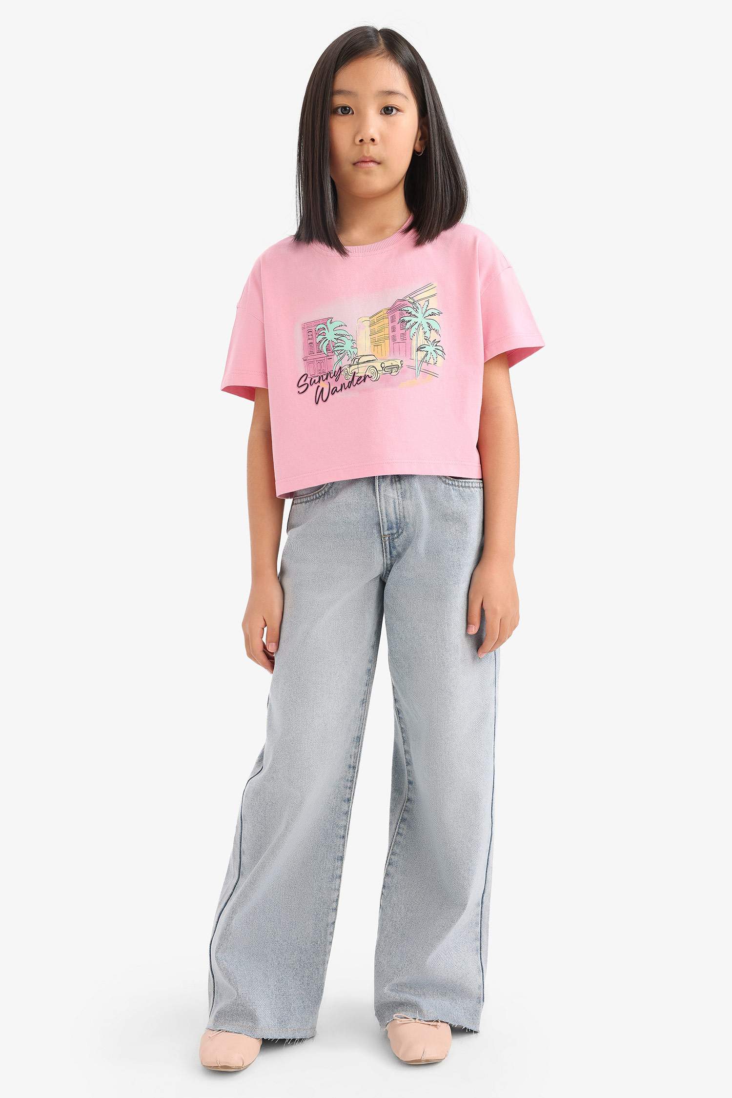 Қыздарға дөңгелек жаға слоган қысқа жеңді Қысқа жеңді футболка