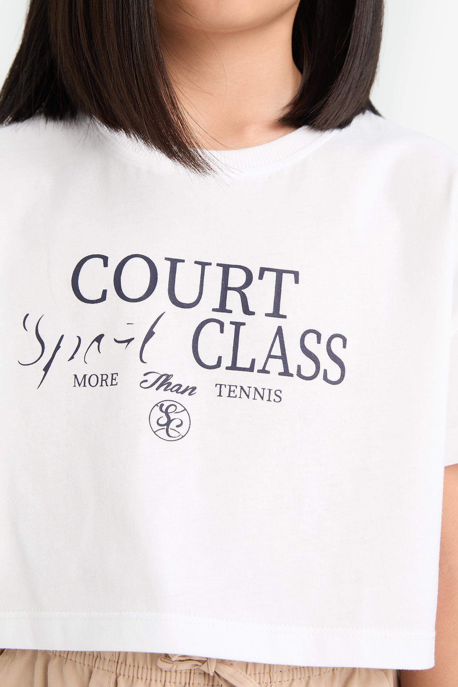 Kız Çocuk Crop Bisiklet Yaka Baskılı Kısa Kollu Tişört