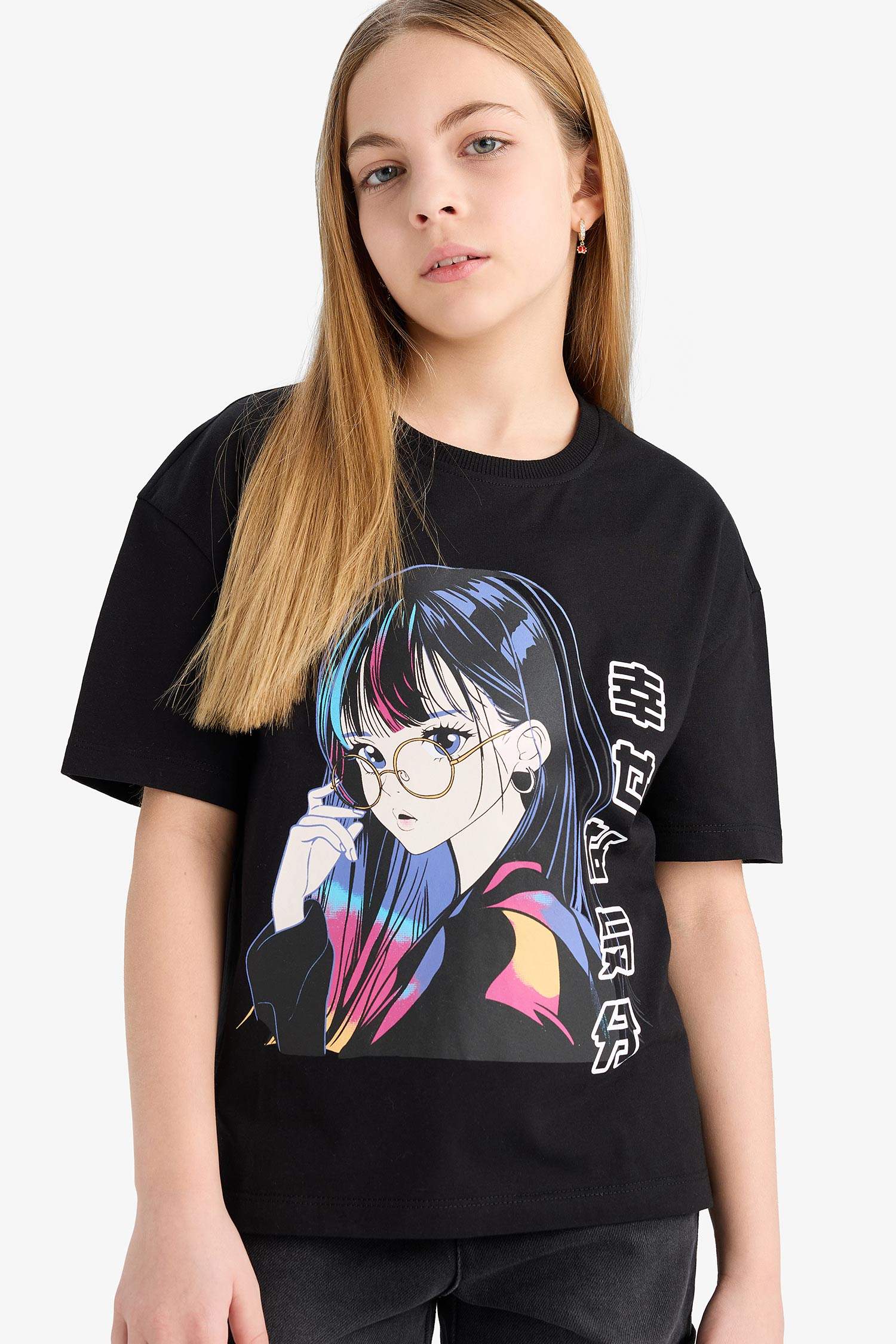 Girl Relax Fit Crew Neck Printed T-Shirt