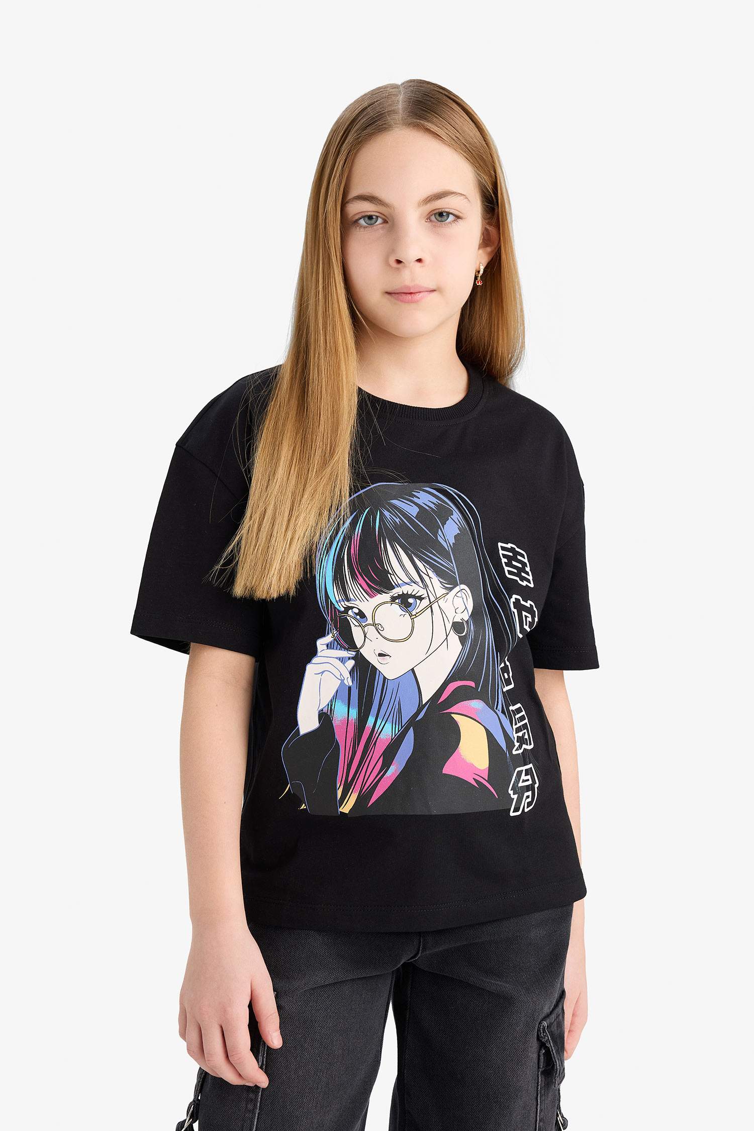 Girl Relax Fit Crew Neck Printed T-Shirt